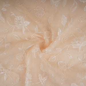 Peach floral thread & Sequins embroidery Pure 27gm Organza Fabric GPF-32087 - TradeUNO