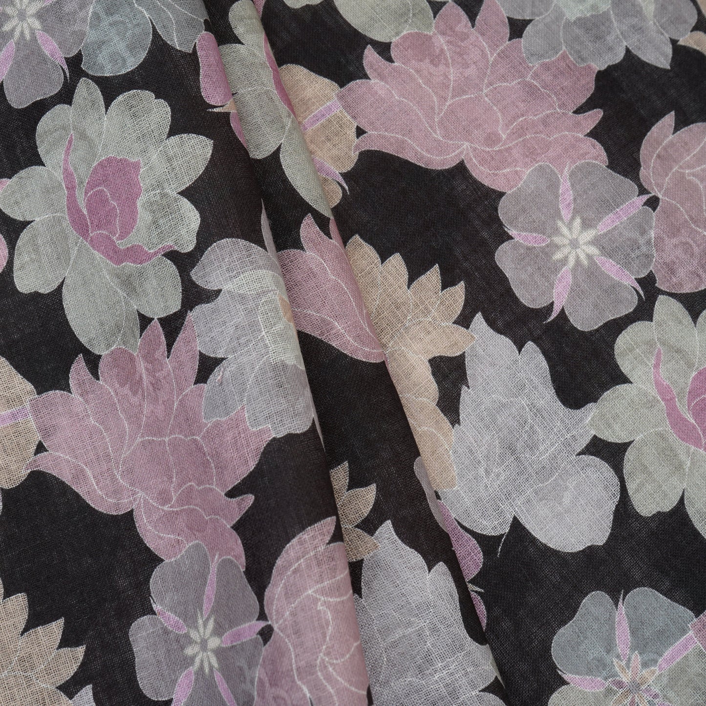 Black Floral Print Cotton Linen Fabric GTS-30276