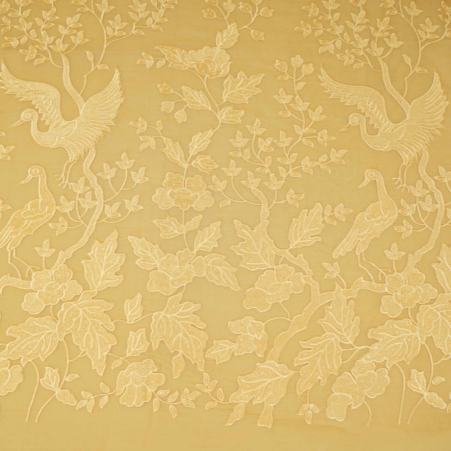 Yellow Parsi thread embroidery Organza Fabric GPF-32103