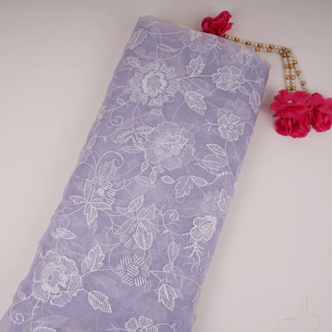 Blue floral jaal embroidery Pure 27gm Organza Fabric GPF-32094