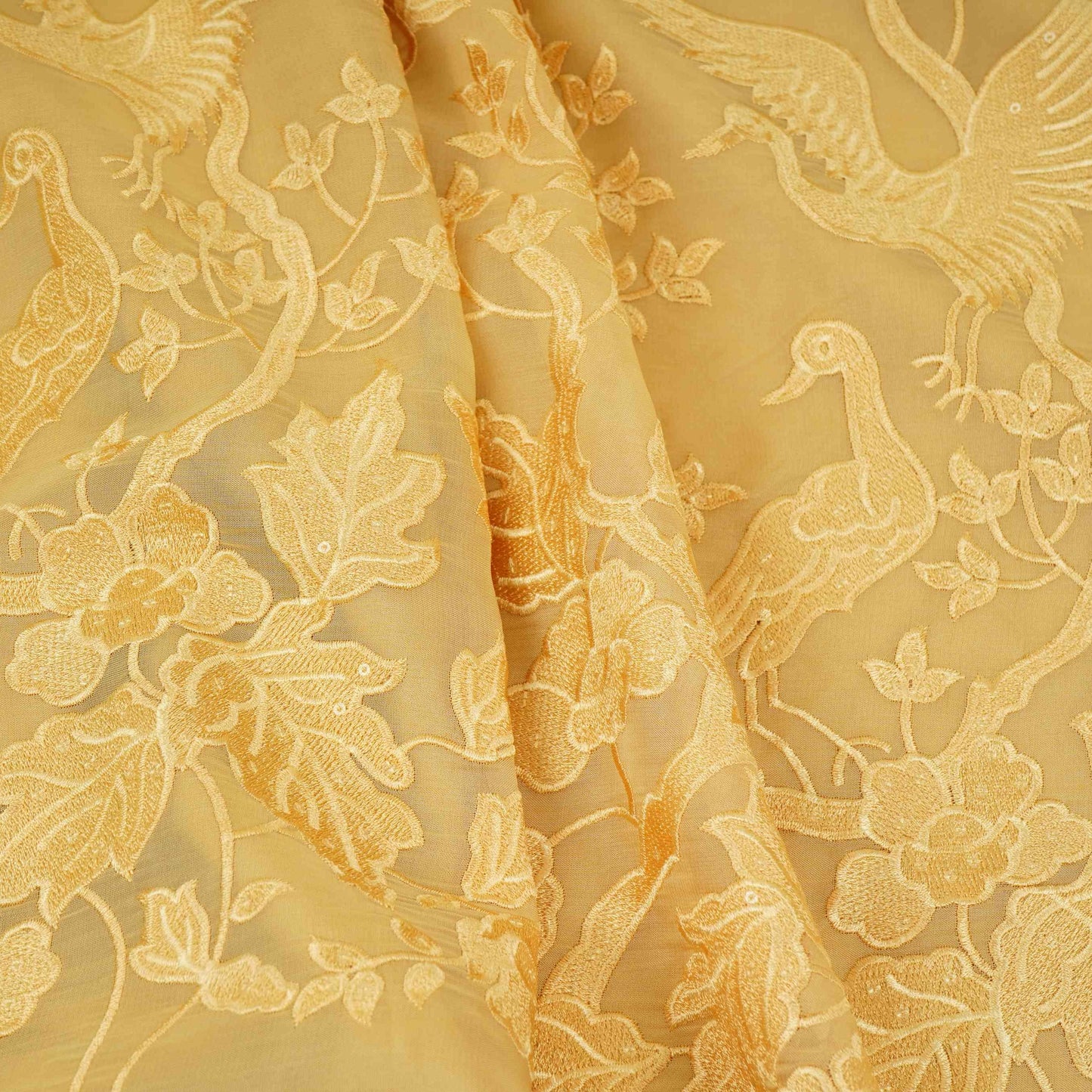 Yellow Parsi thread embroidery Organza Fabric GPF-32103