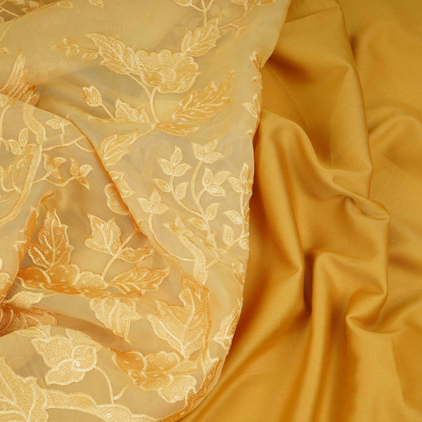 Yellow Parsi thread embroidery Organza Fabric GPF-32103