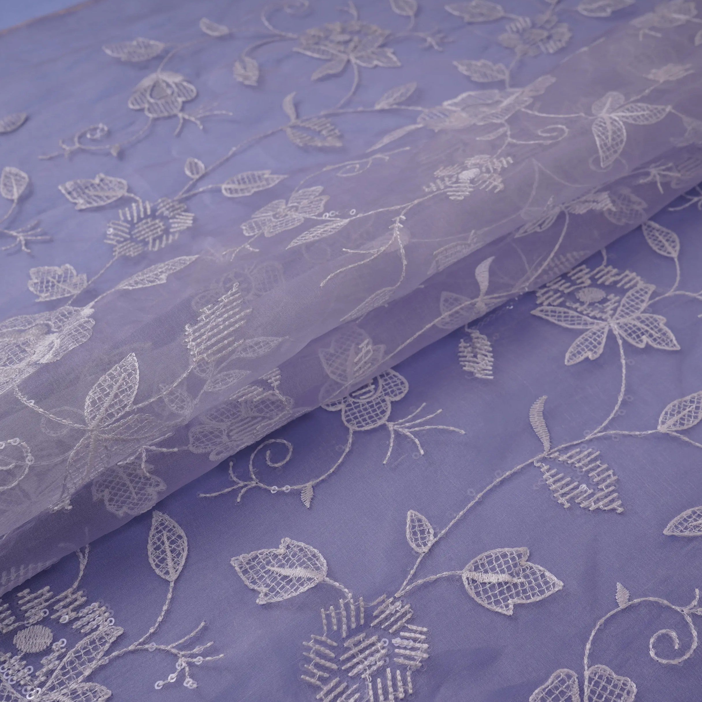 Blue floral jaal embroidery Pure 27gm Organza Fabric GPF-32094 - TradeUNO