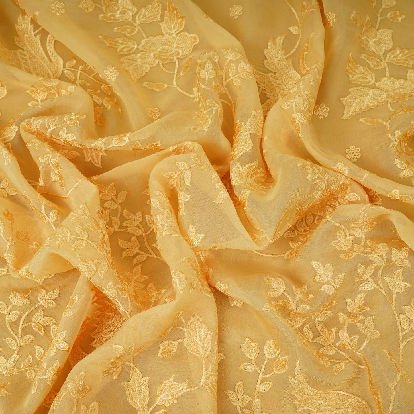 Yellow Parsi thread embroidery Organza Fabric GPF-32103