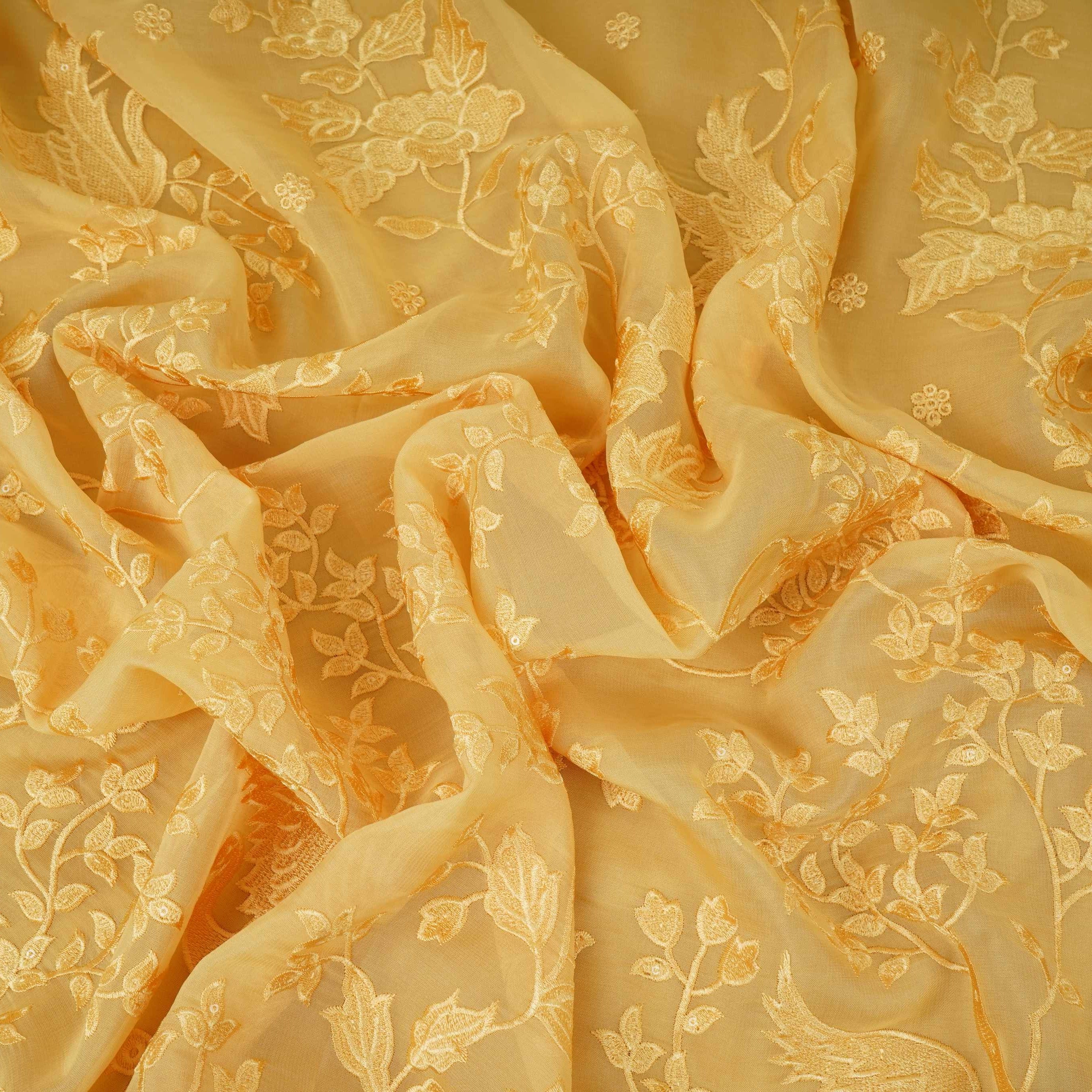 Yellow Parsi thread embroidery Organza Fabric GPF-32103 - TradeUNO