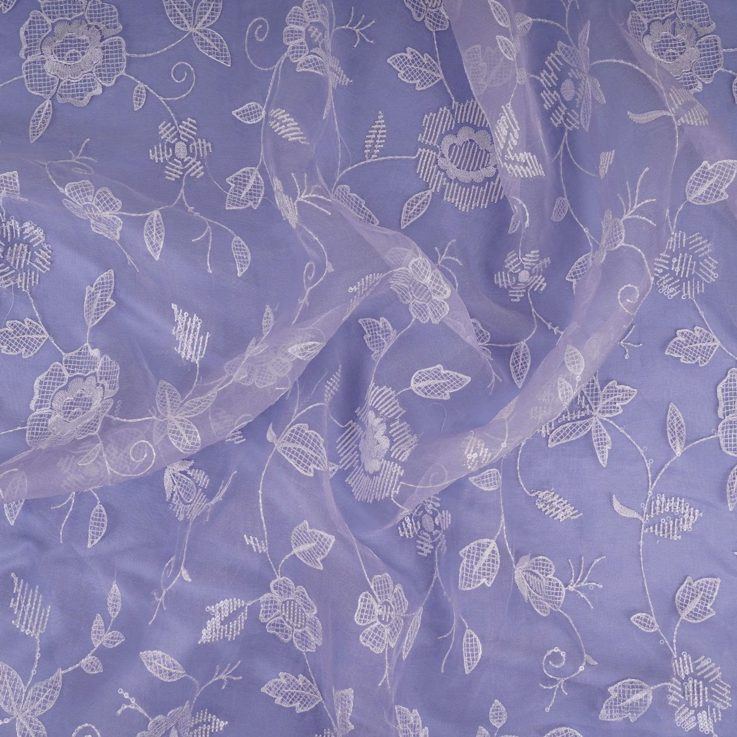 Blue floral jaal embroidery Pure 27gm Organza Fabric GPF-32094 - TradeUNO