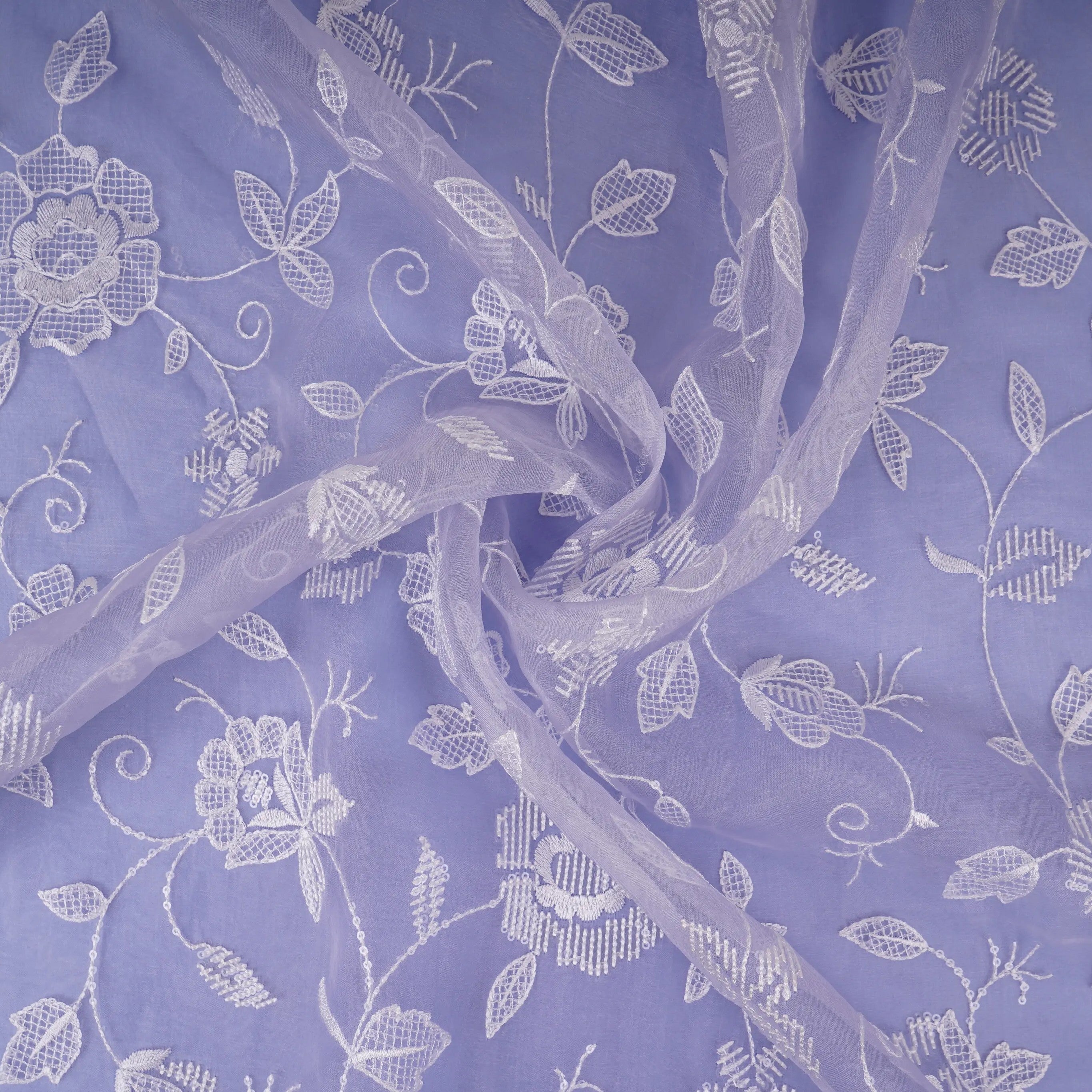 Blue floral jaal embroidery Pure 27gm Organza Fabric GPF-32094 - TradeUNO