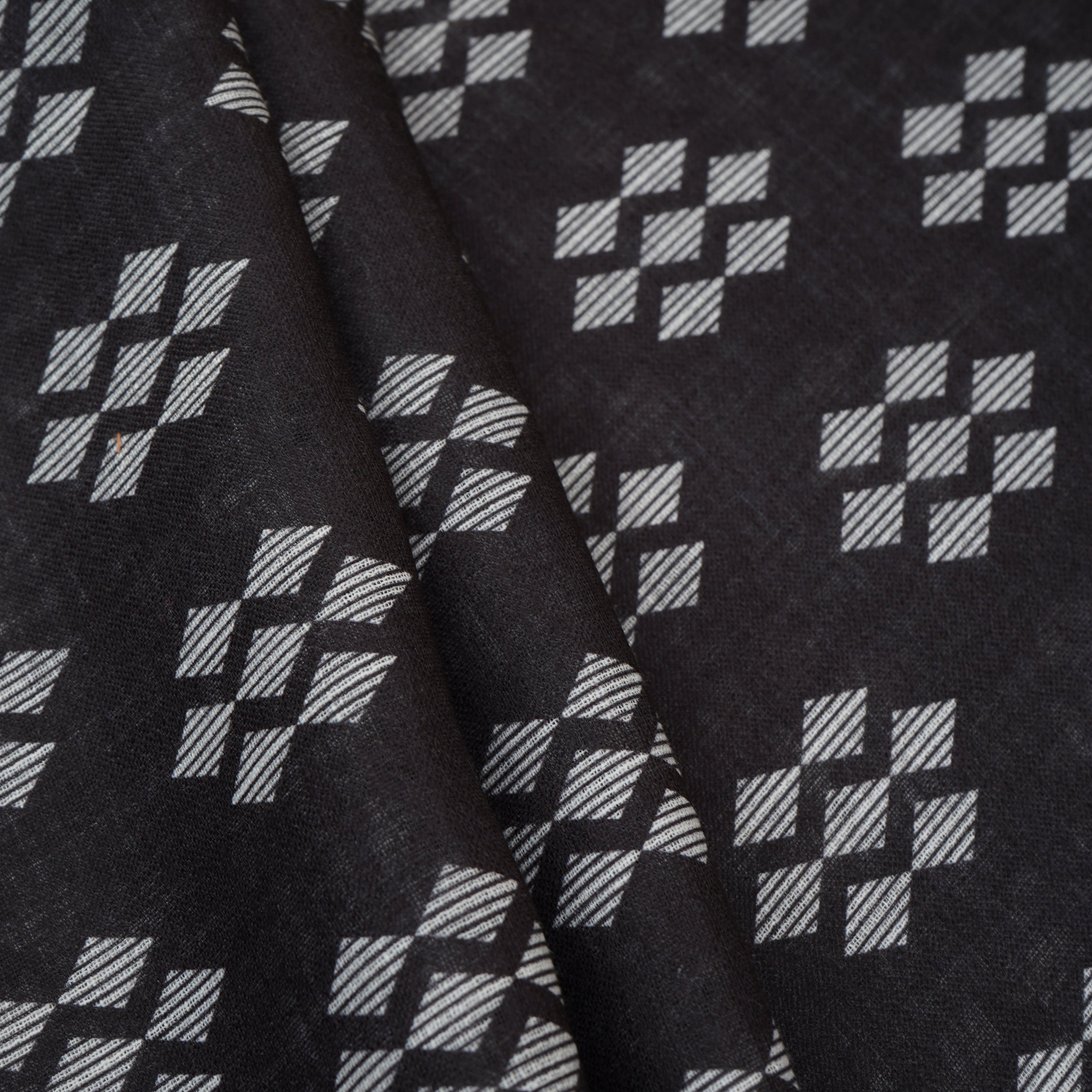 Black Abstract Print Cotton Linen Fabric GTS-30277 - TradeUNO