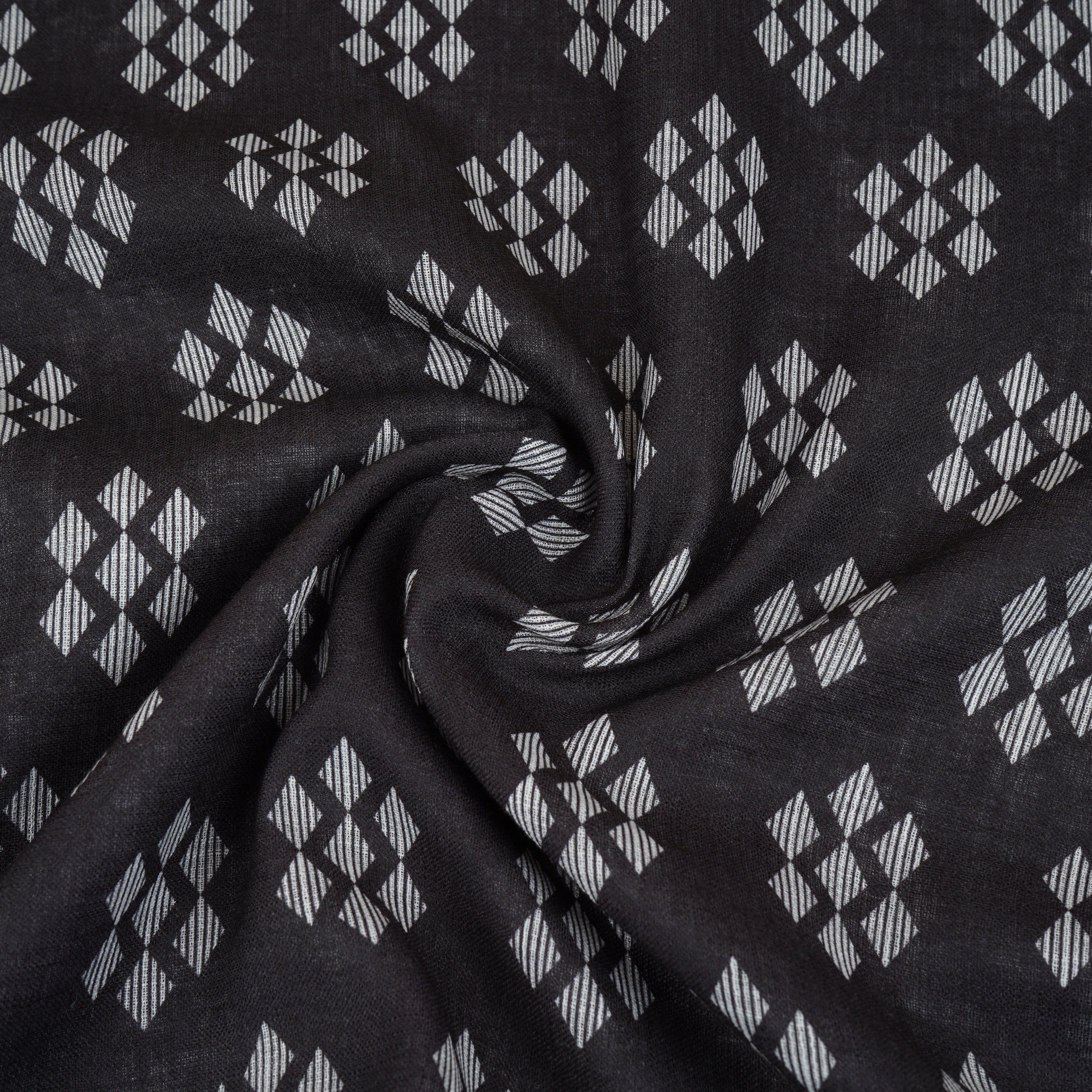 Black Abstract Print Cotton Linen Fabric GTS-30277 - TradeUNO