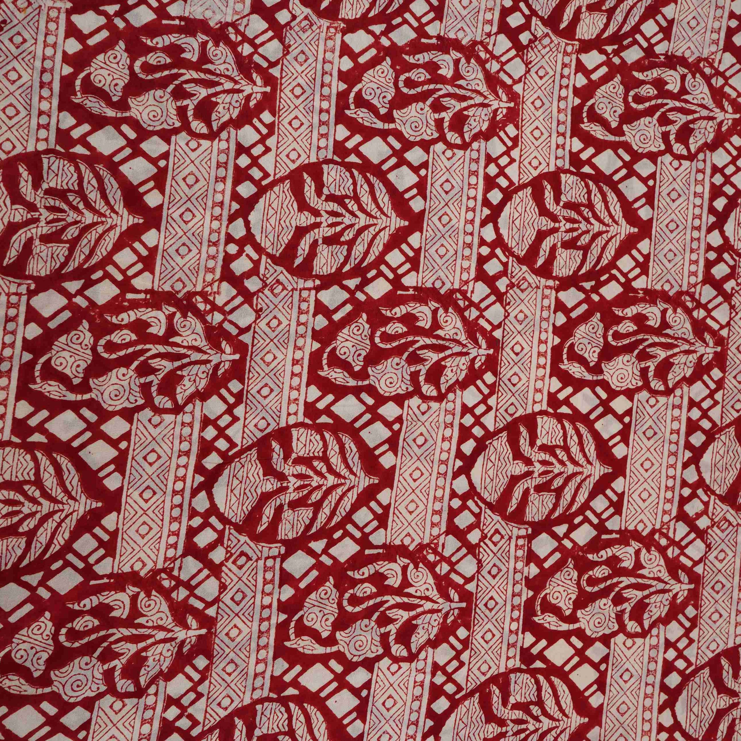 Maroon With White Ajrakh Print Chanderi Fabric CW-32504