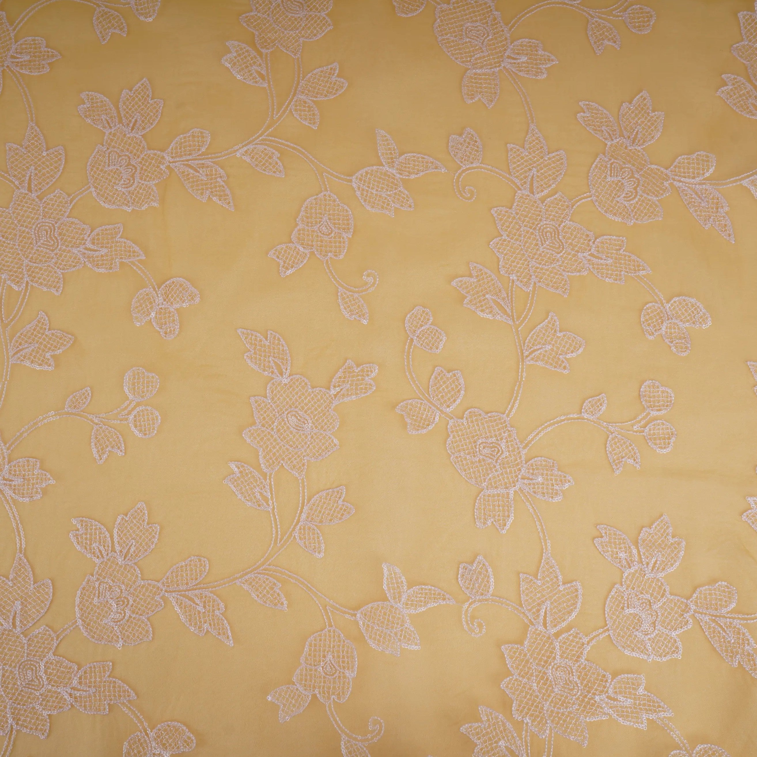 Yellow floral jaal embroidery Pure 27gm Organza Fabric GPF-32088 - TradeUNO