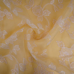 Yellow floral jaal embroidery Pure 27gm Organza Fabric GPF-32088 - TradeUNO