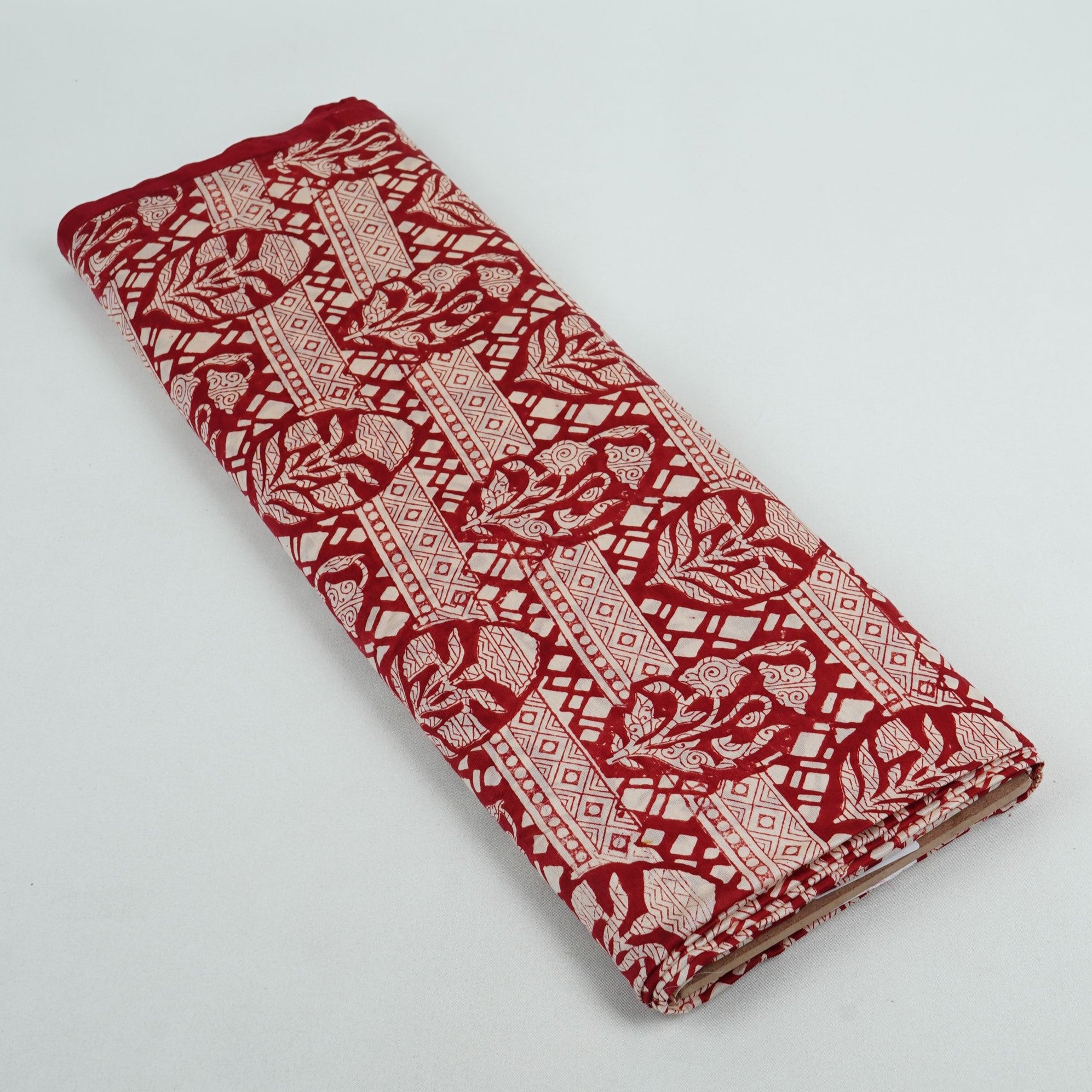 Maroon With White Ajrakh Print Chanderi Fabric CW-32504