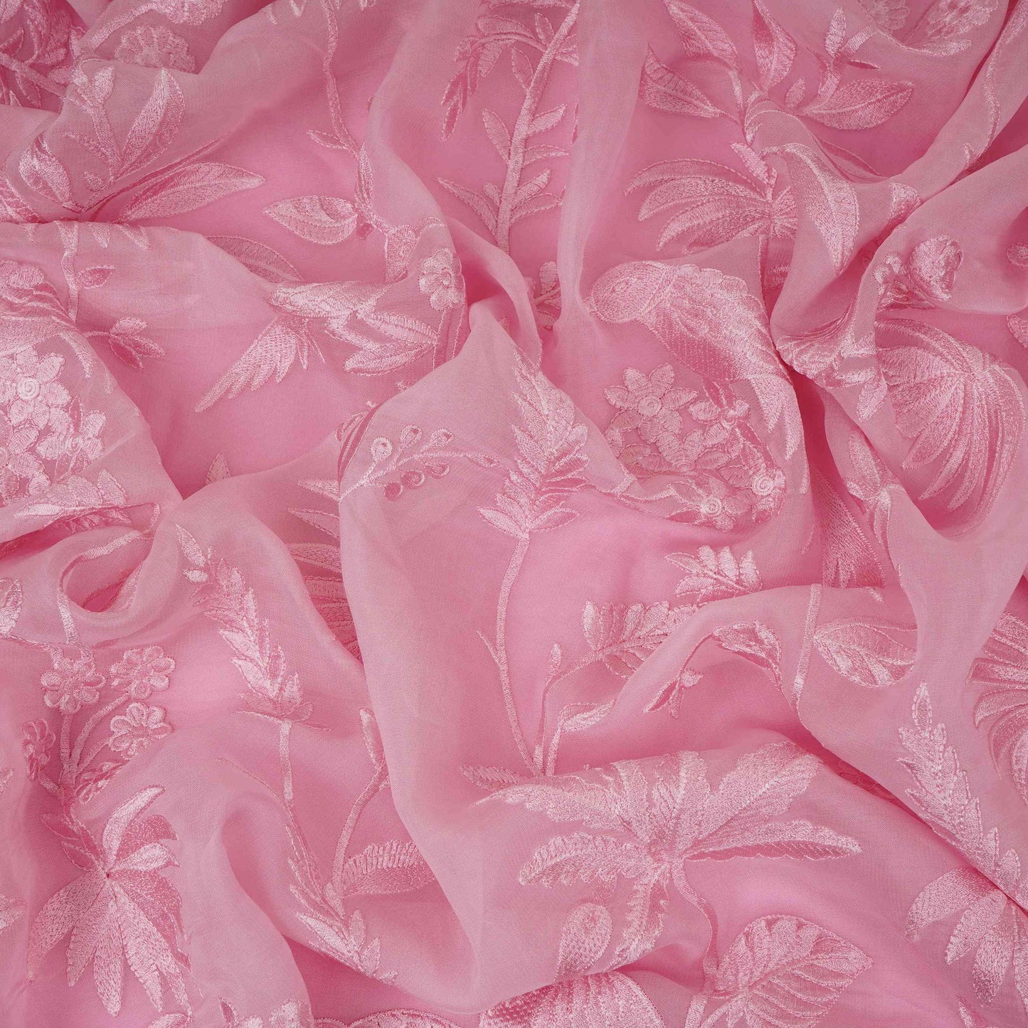 Pink Parsi thread embroidery Organza Fabric GPF-32101