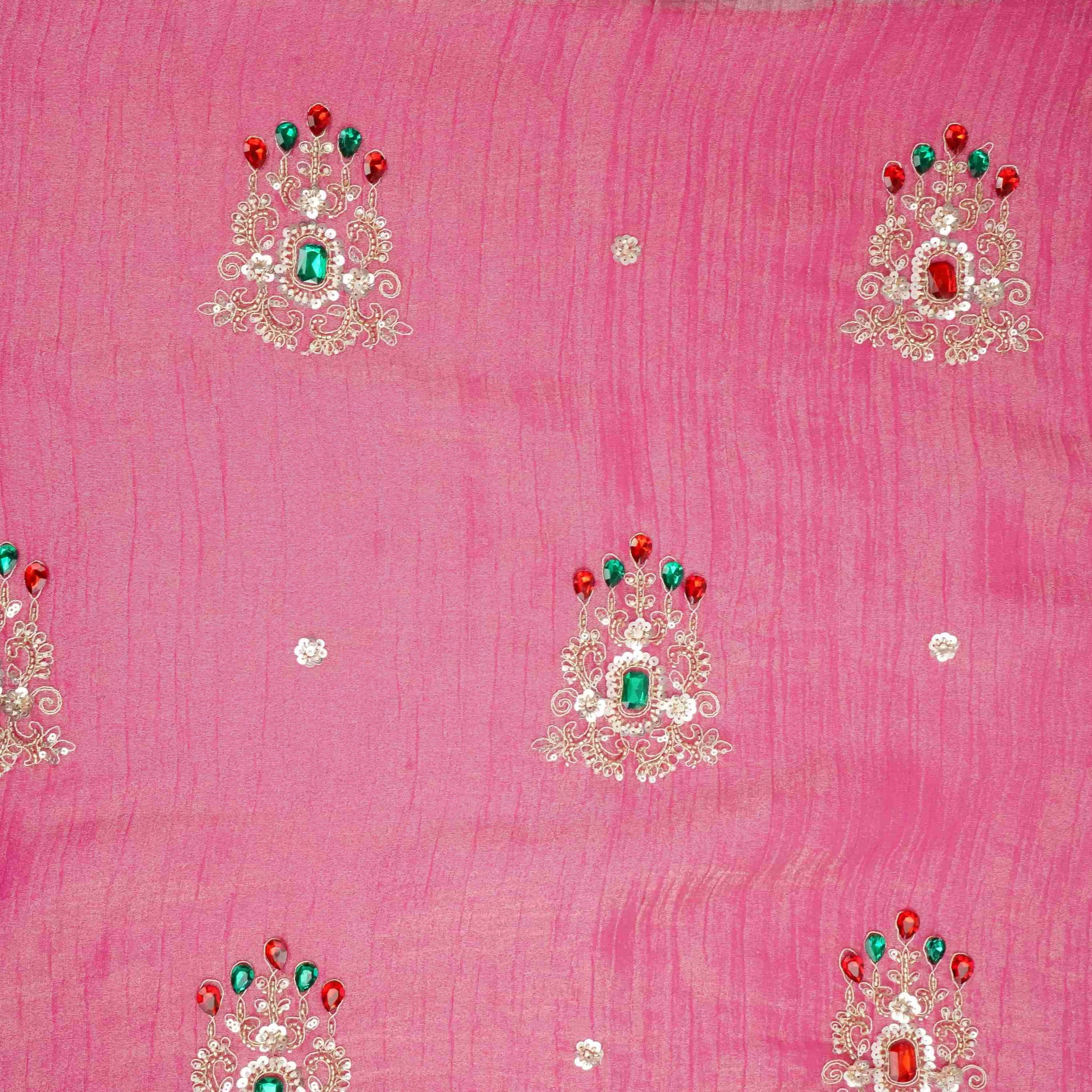Pink Cutdana Stone Work Fendi Silk Fabric JD-33275