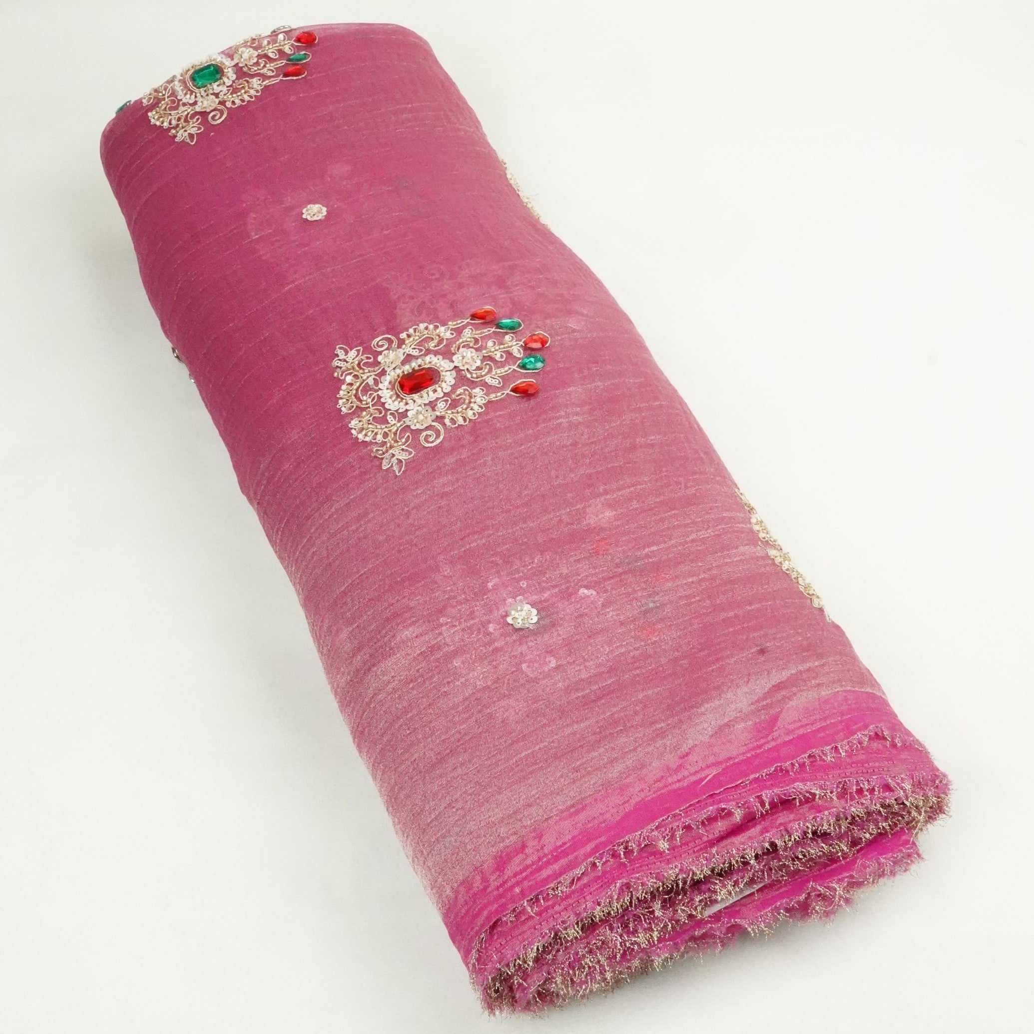 Pink Cutdana Stone Work Fendi Silk Fabric JD-33275