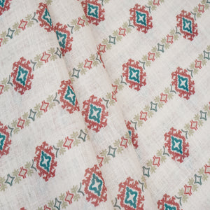 Cream Abstract Print Cotton Linen Fabric GTS-30285 - TradeUNO