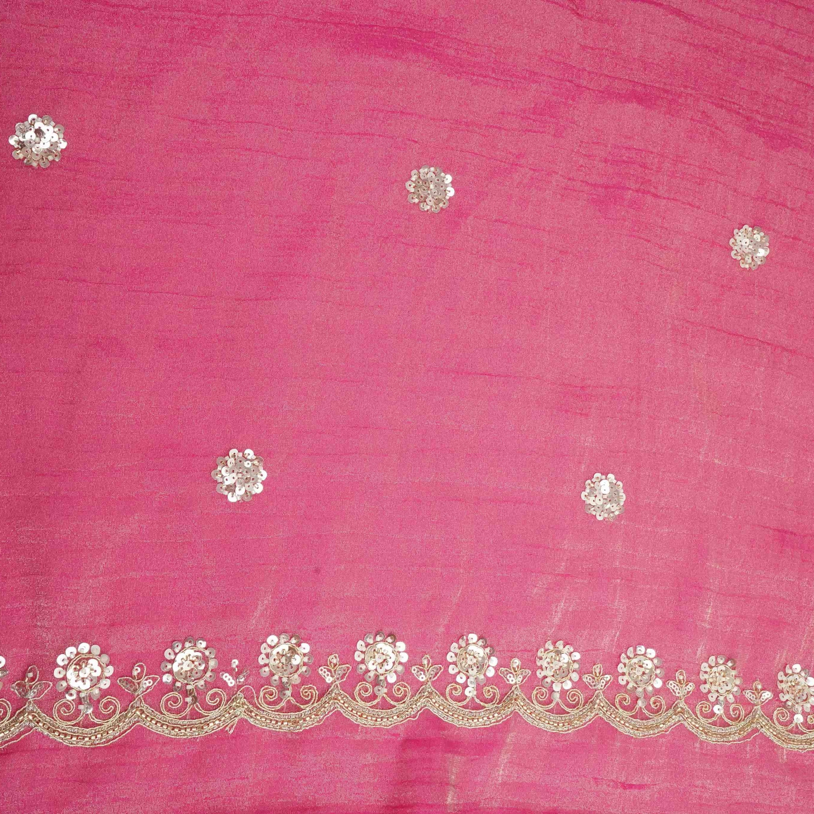 Pink Cutdana Zari Embroidery Fendi Silk Fabric JD-33276