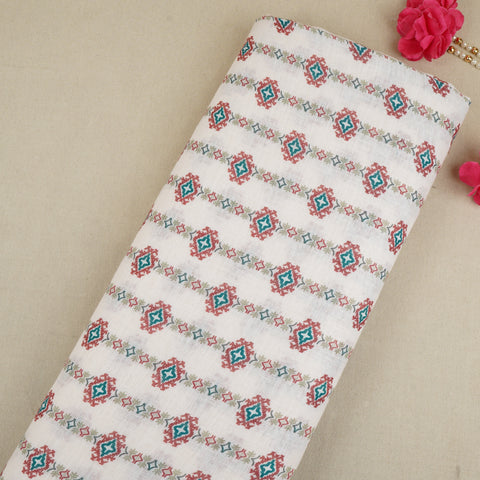 Cream Abstract Print Cotton Linen Fabric GTS-30285