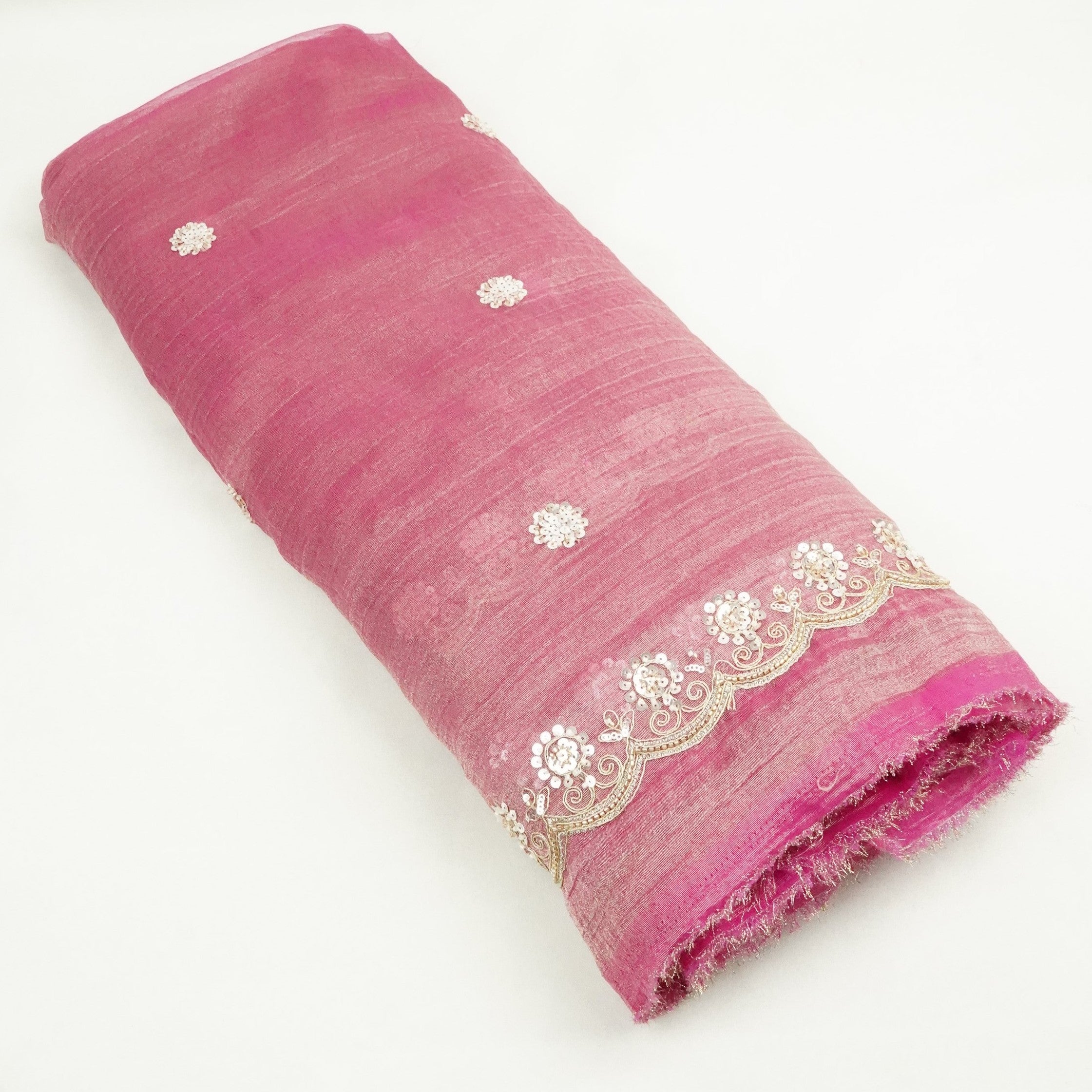 Pink Cutdana Zari Embroidery Fendi Silk Fabric JD-33276