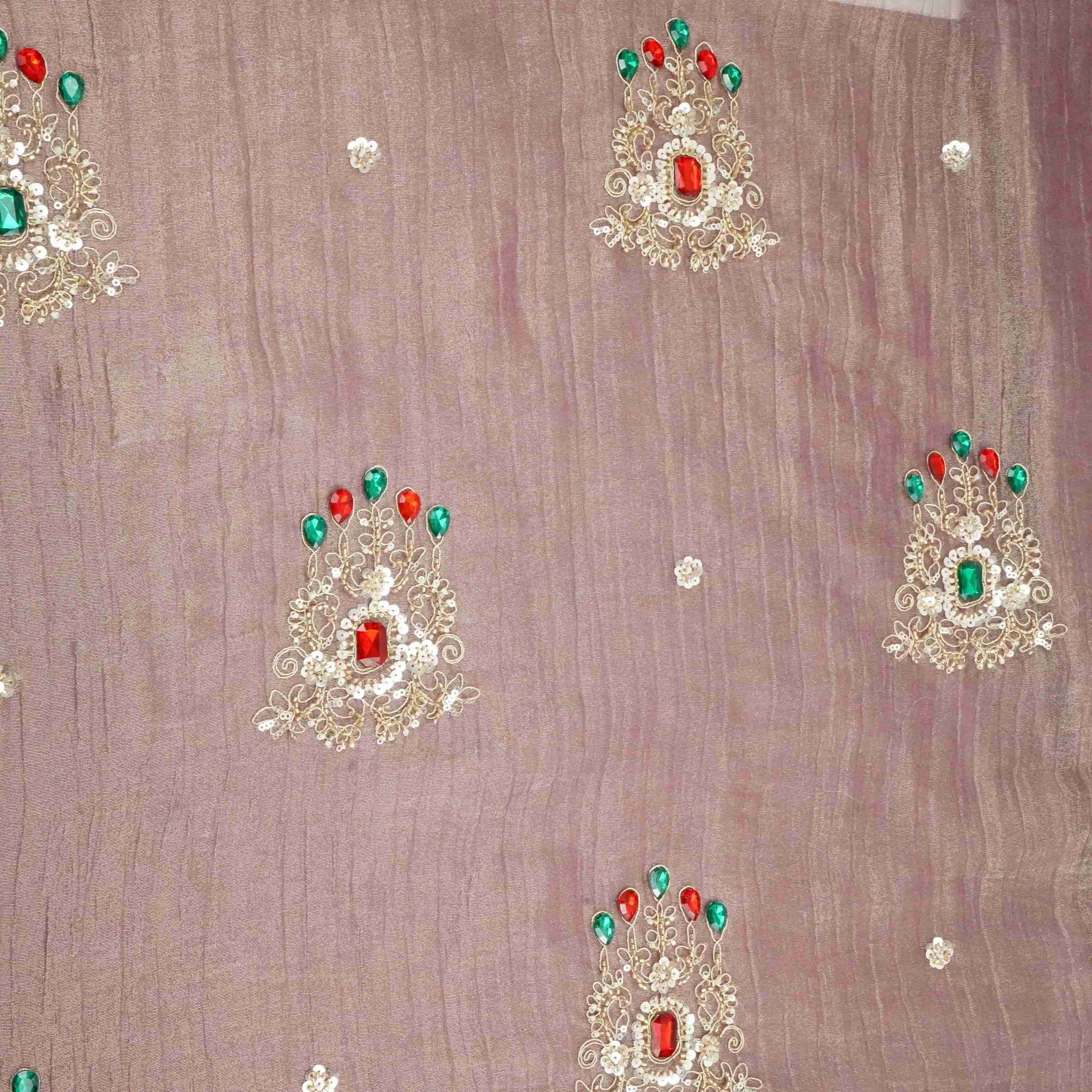 Purple Cutdana Stone Work Fendi Silk Fabric JD-33269
