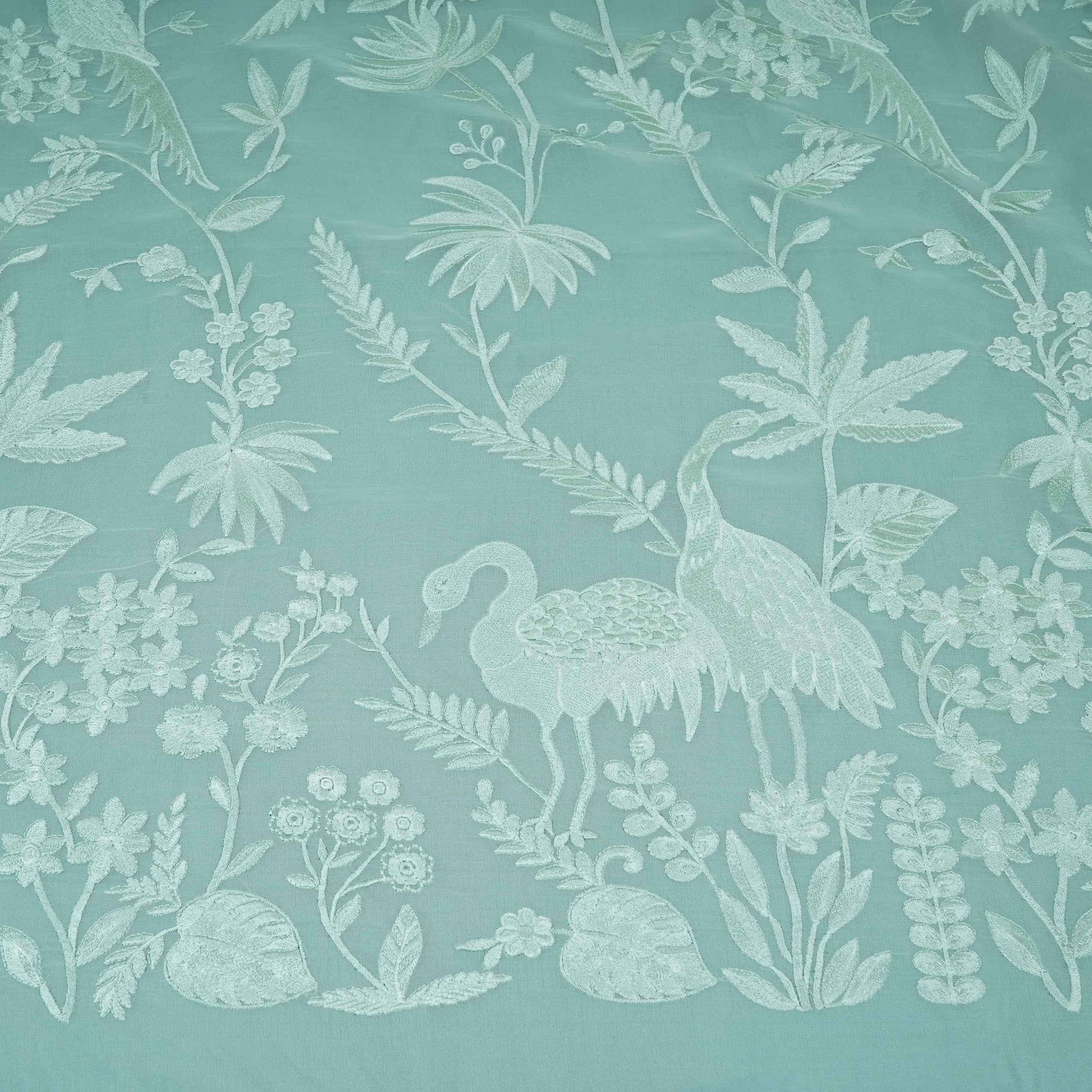Mint Green Parsi thread embroidery Organza Fabric GPF-32102 - TradeUNO
