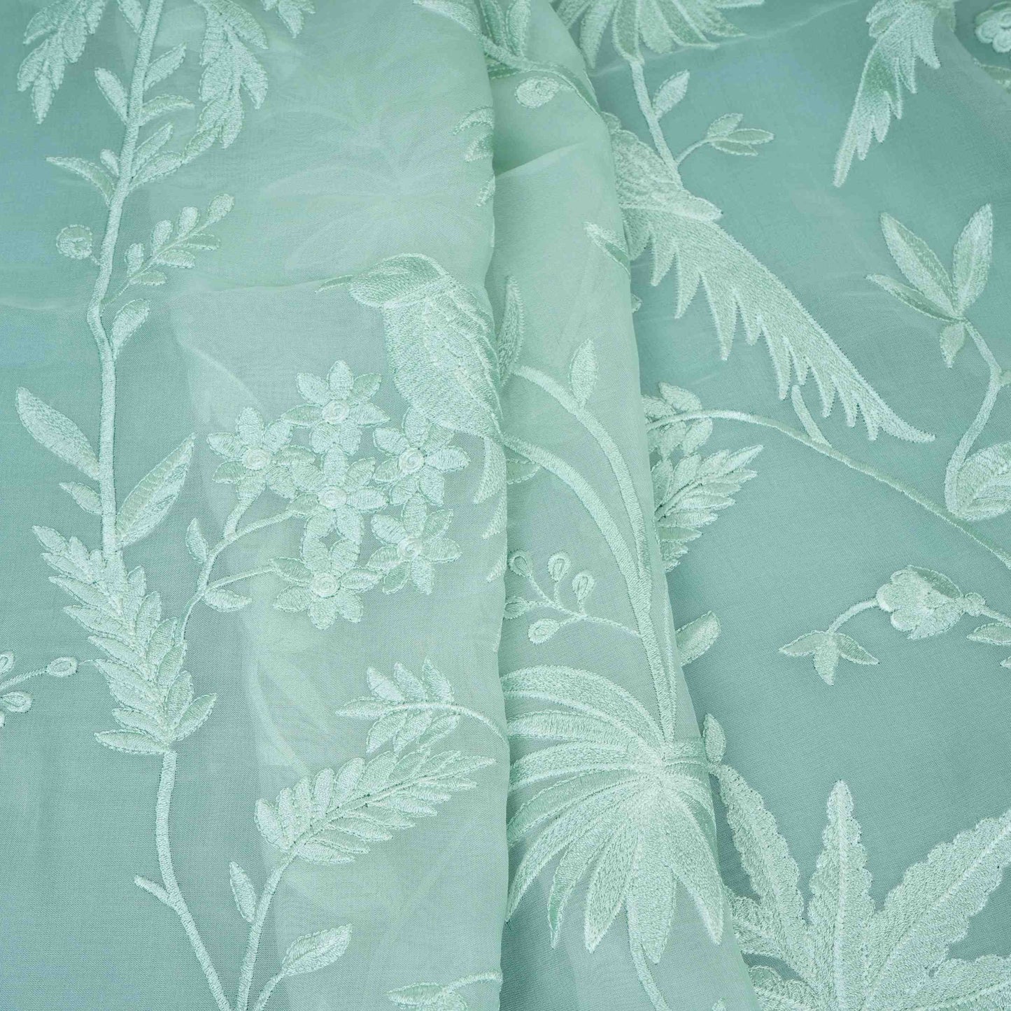 Mint Green Parsi thread embroidery Organza Fabric GPF-32102