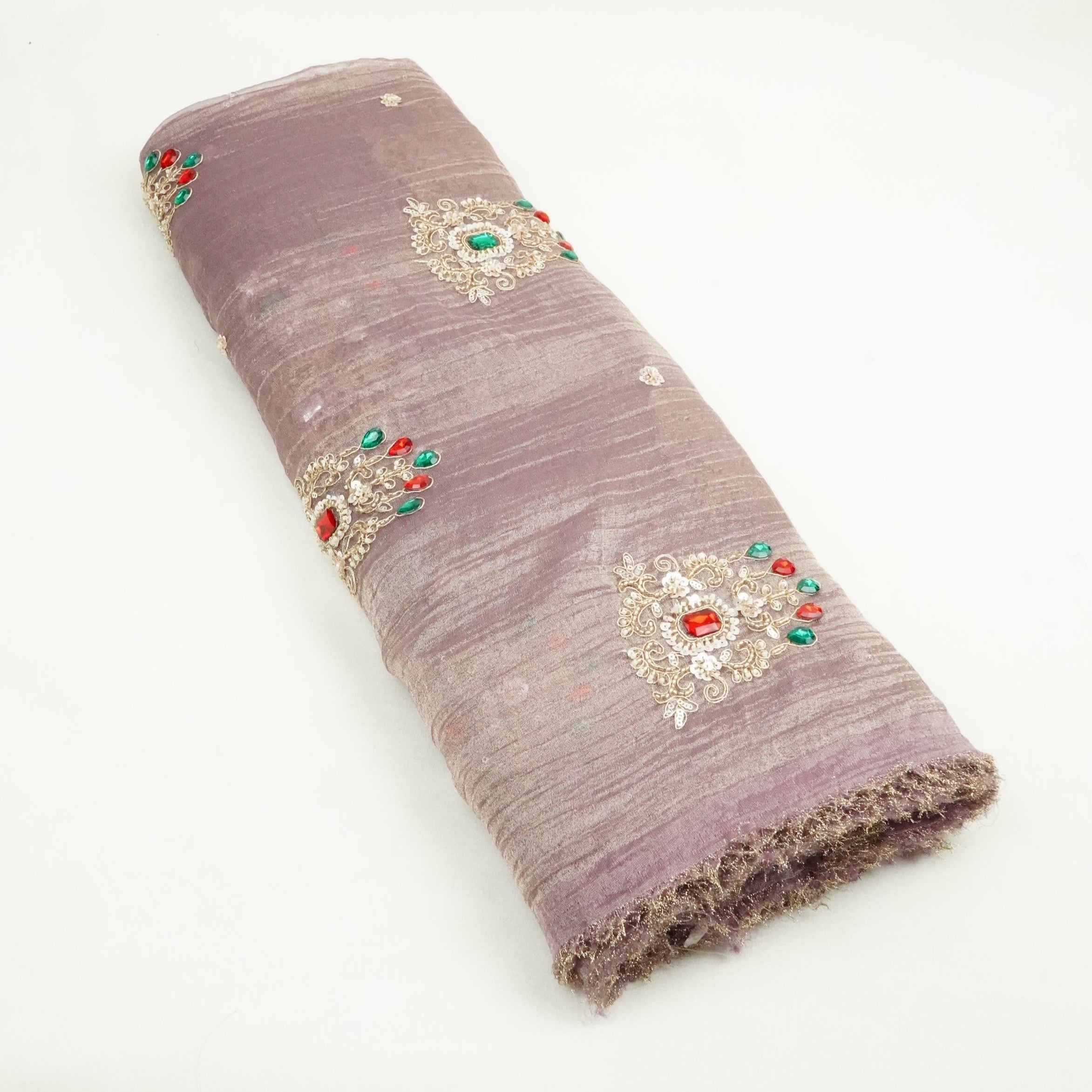 Purple Cutdana Stone Work Fendi Silk Fabric JD-33269