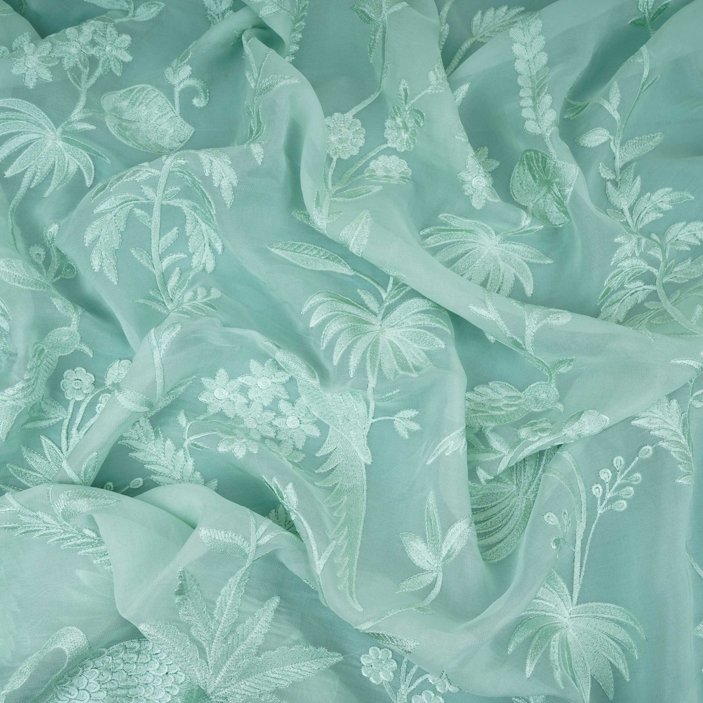 Mint Green Parsi thread embroidery Organza Fabric GPF-32102