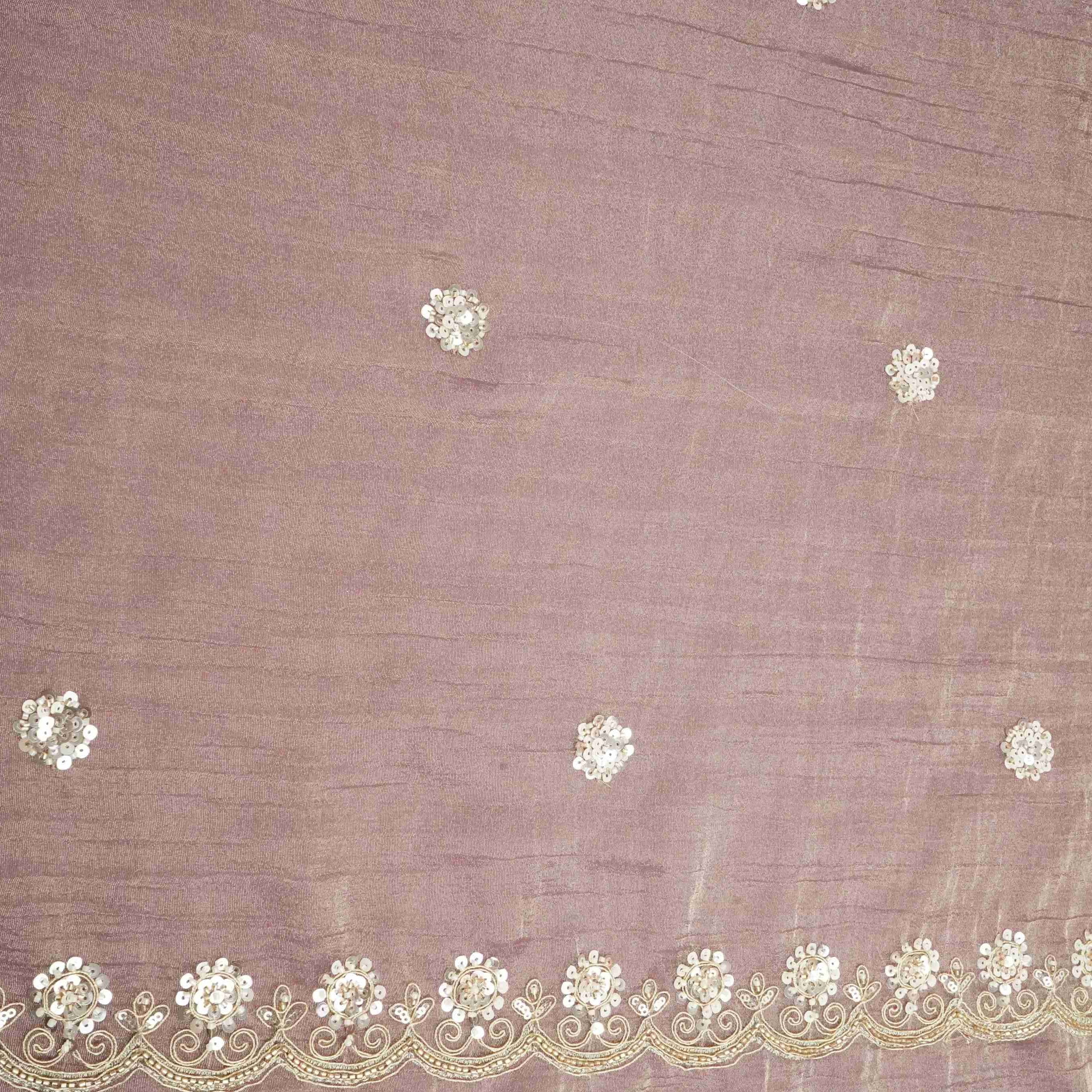 Purple Cutdana Zari Embroidery Fendi Silk Fabric JD-33270