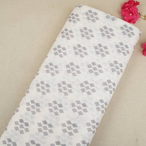 Off White Abstract Print Cotton Linen Fabric GTS-30283
