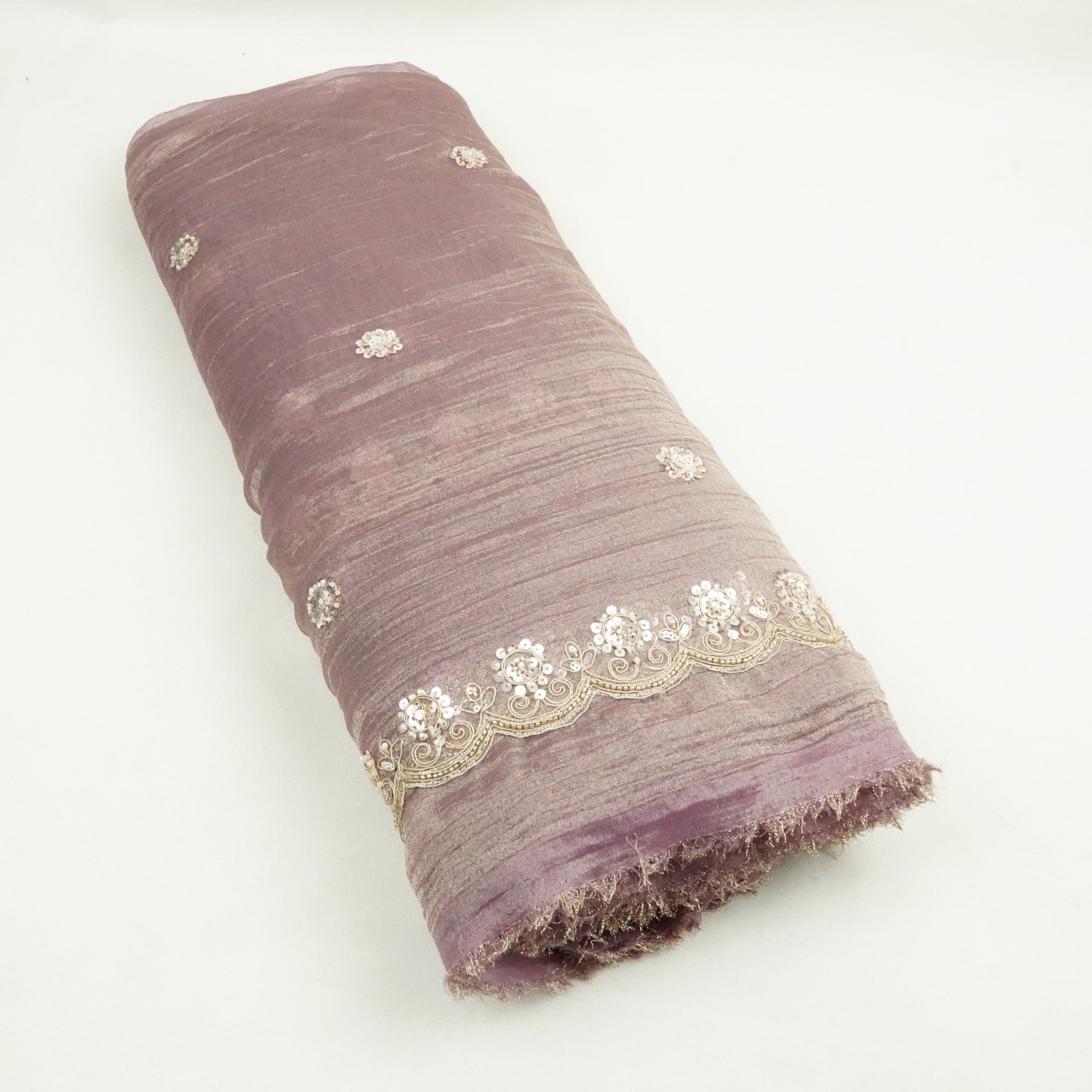 Purple Cutdana Zari Embroidery Fendi Silk Fabric JD-33270