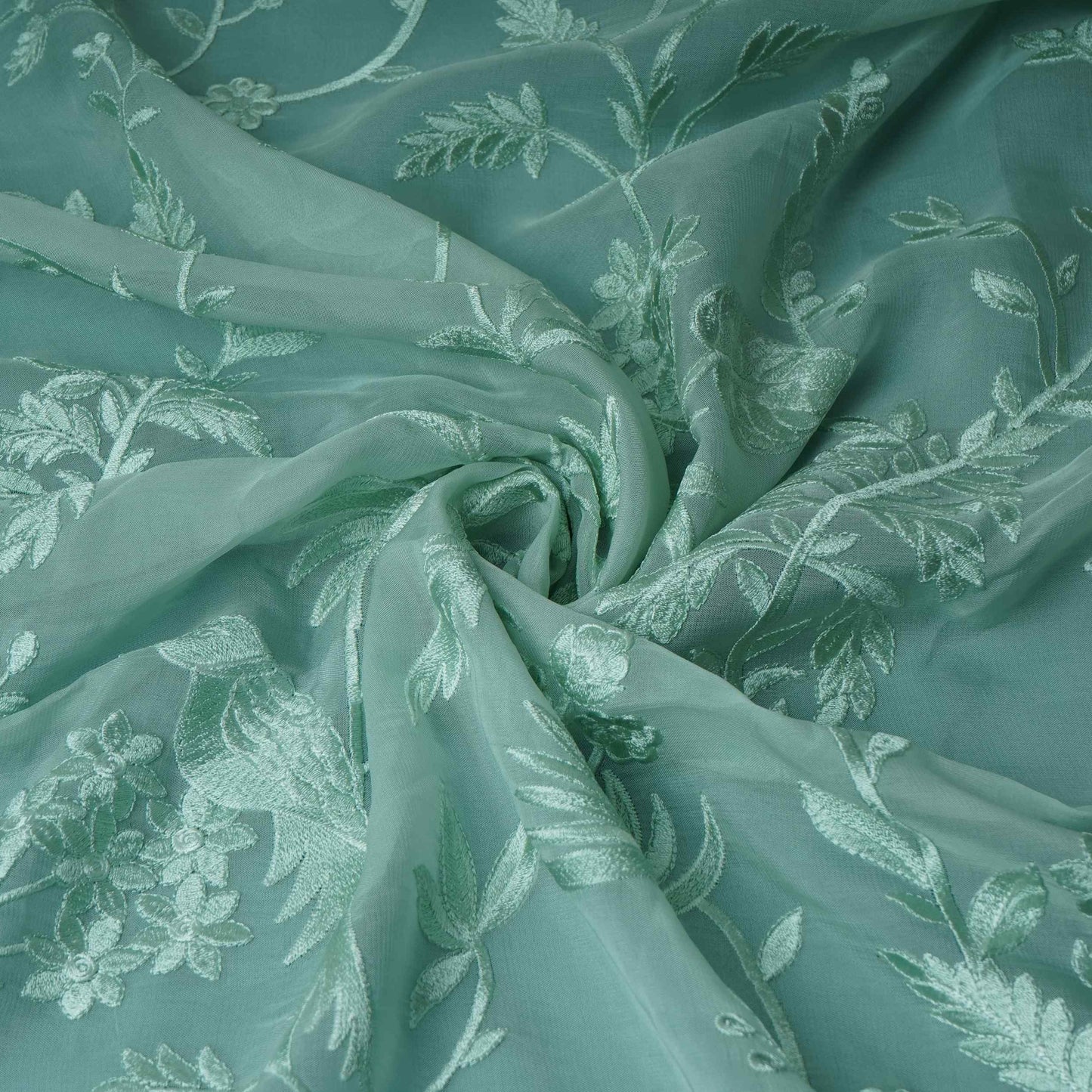 Mint Green Parsi thread embroidery Organza Fabric GPF-32102