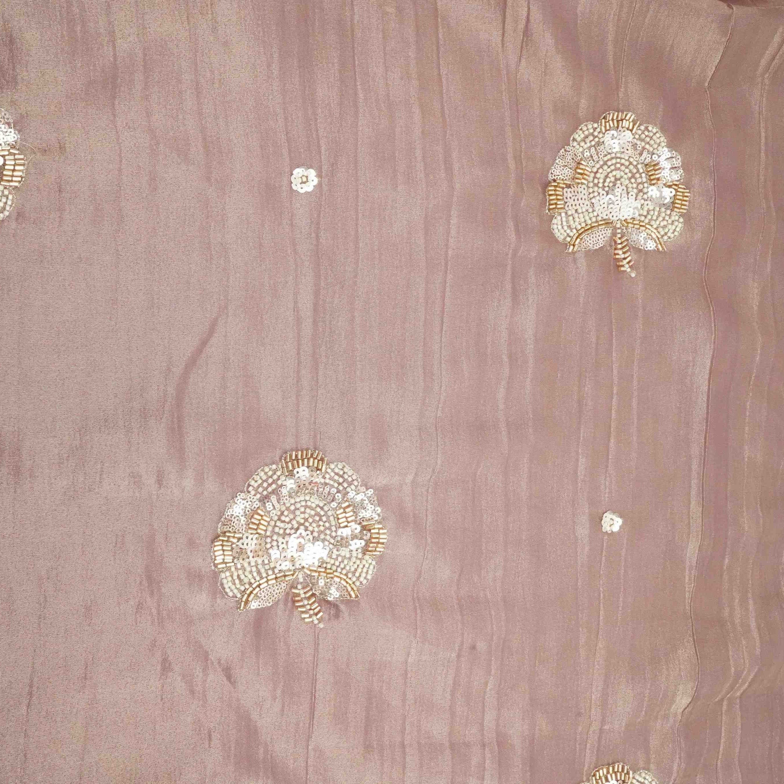 Purple Floral Cutdana Embroidery Fendi Silk Fabric JD-33277