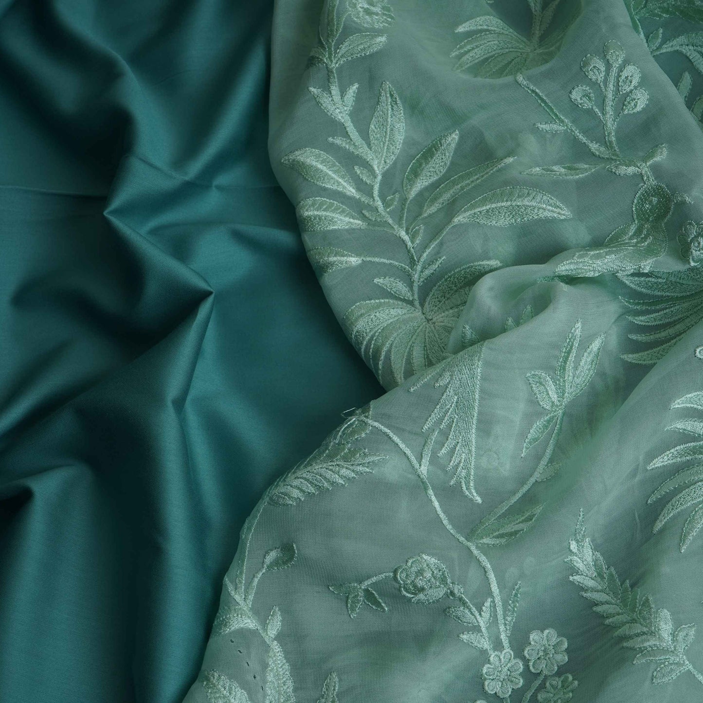 Mint Green Parsi thread embroidery Organza Fabric GPF-32102