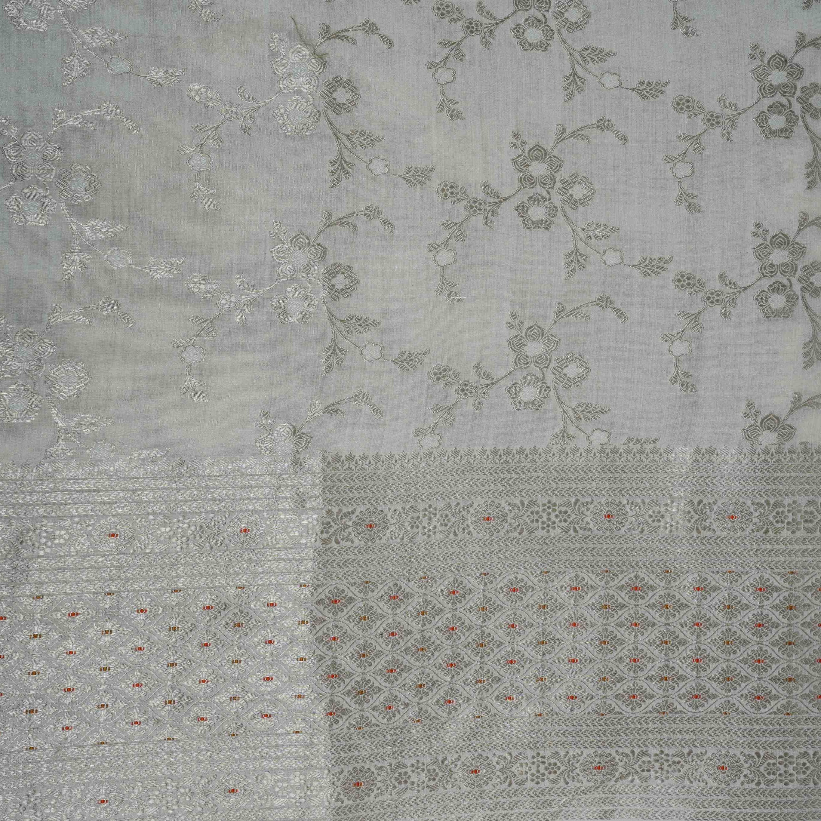 Off White Dyeable Floral Jaal Chiniya Silk Fabric CW-32584