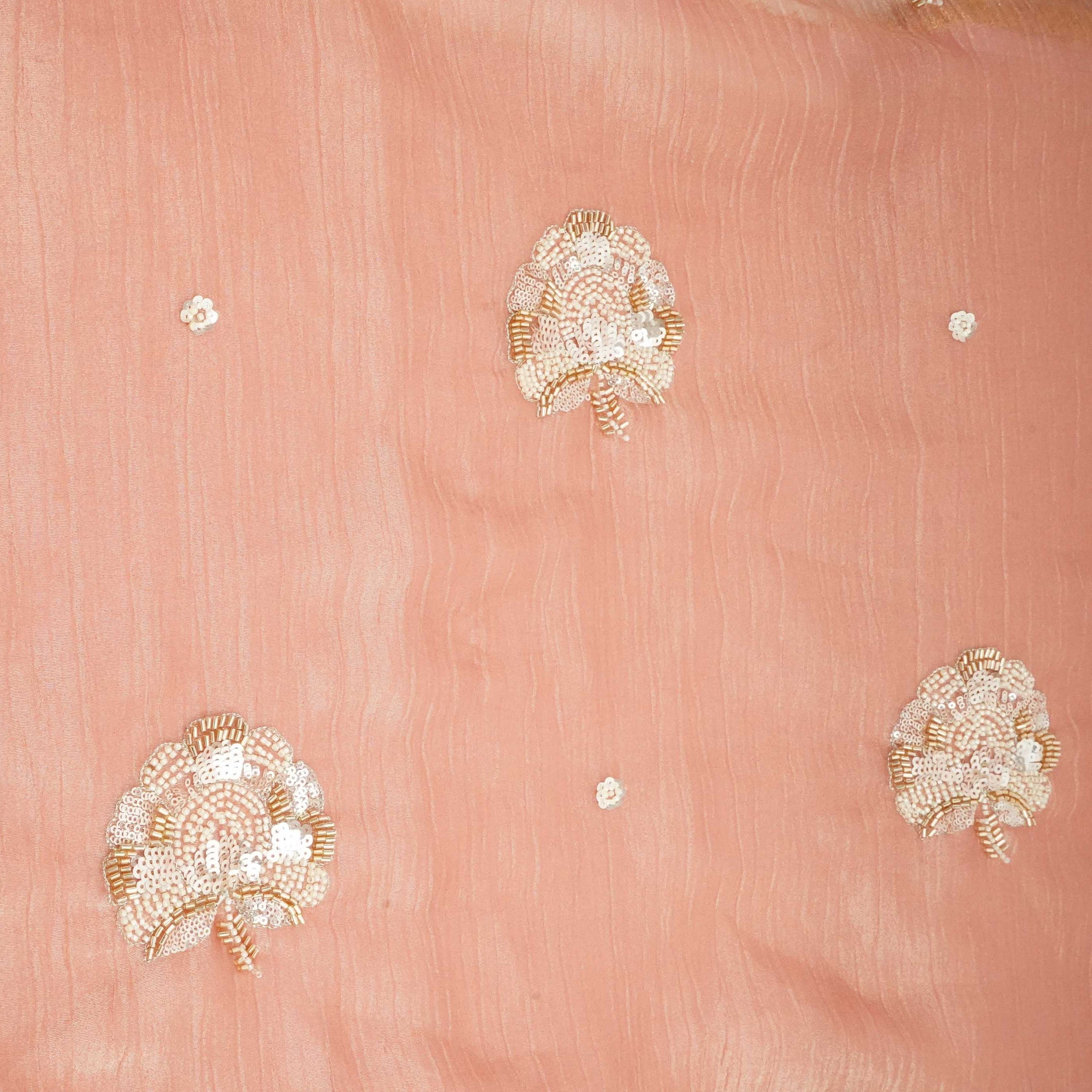 Peach Floral Cutdana Embroidery Fendi Silk Fabric JD-33283