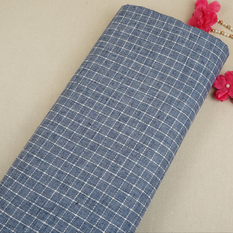 Blue with White Check Linen Fabric RS-30227