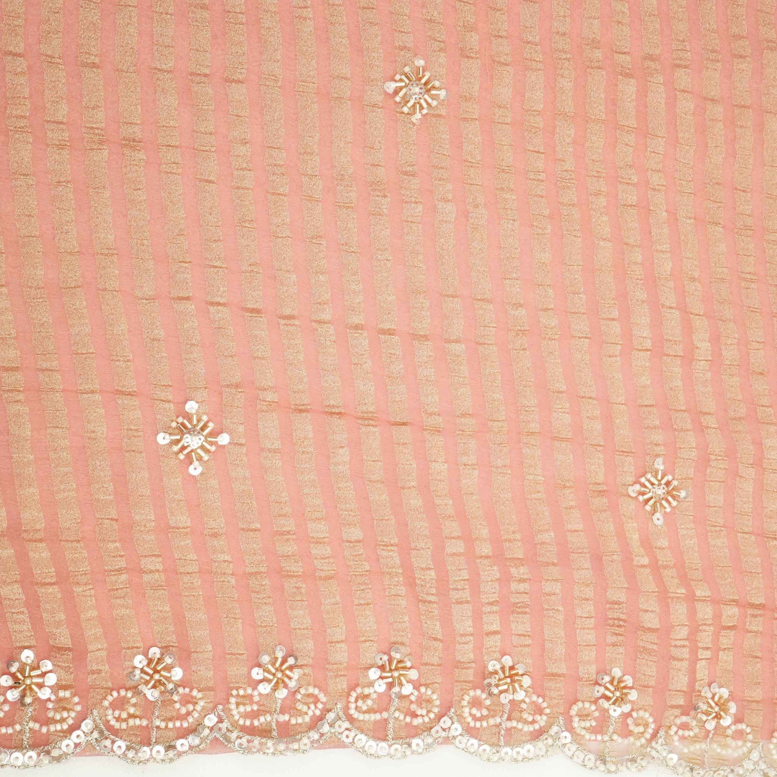 Peach Stripes Zari Cutdana Embroidery Fendi Silk Fabric JD-33284