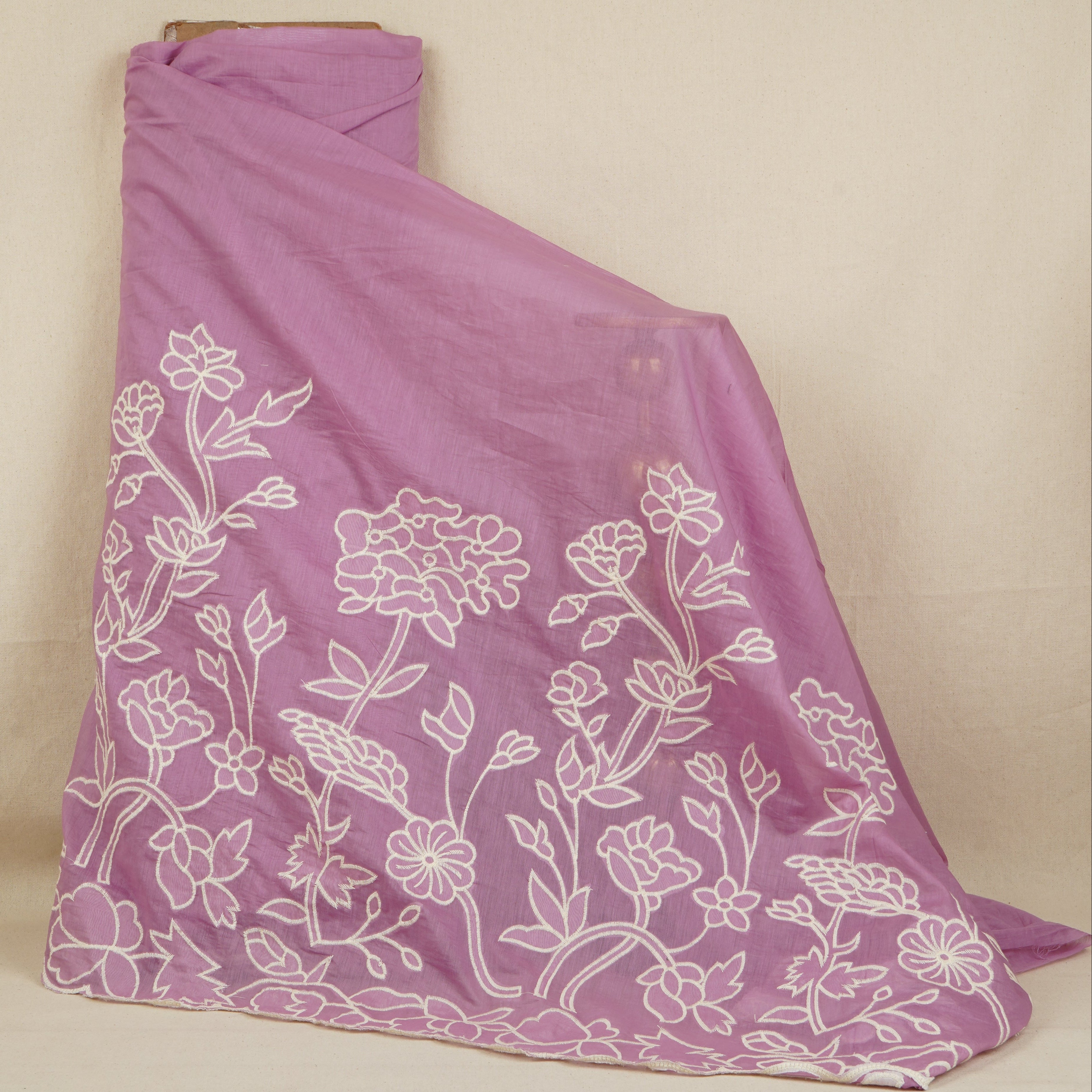 Light Purple Floral Applique 3D work Mul Chanderi Fabric DC-30259 - TradeUNO