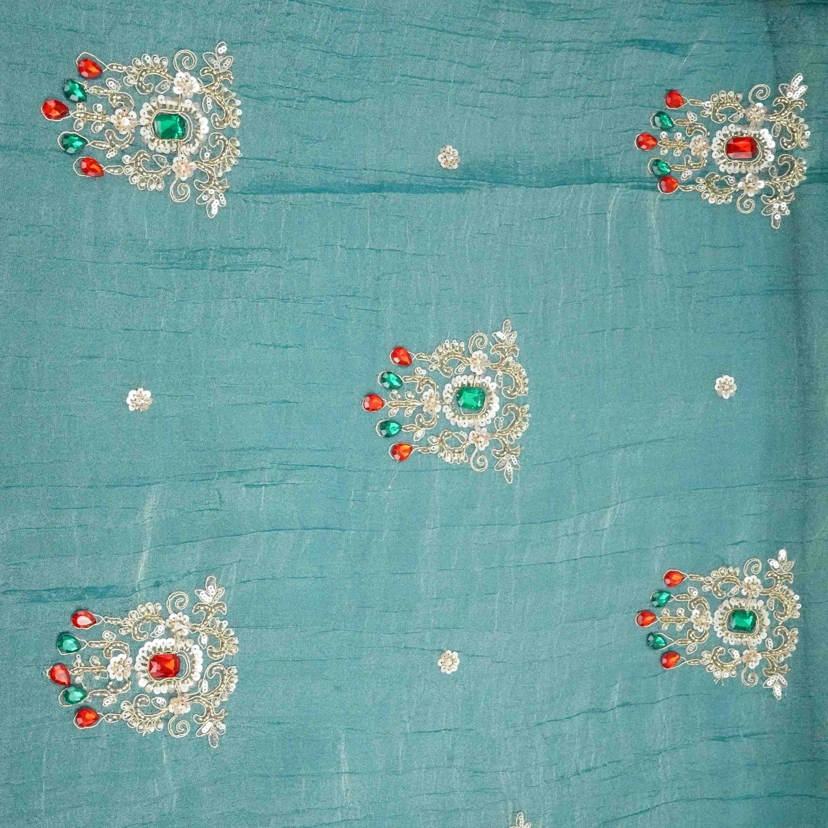Sky Blue Cutdana Stone Work Fendi Silk Fabric JD-33271