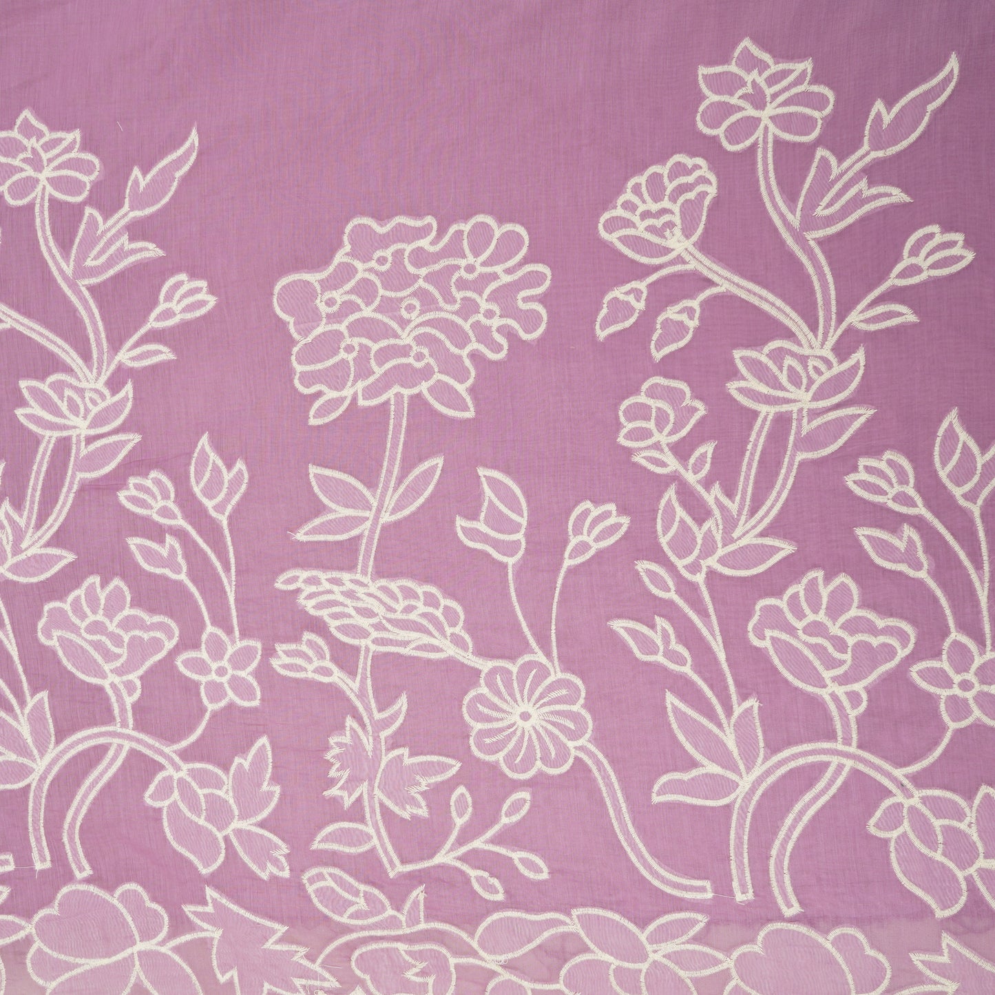 Light Purple Floral Applique 3D work Mul Chanderi Fabric DC-30259