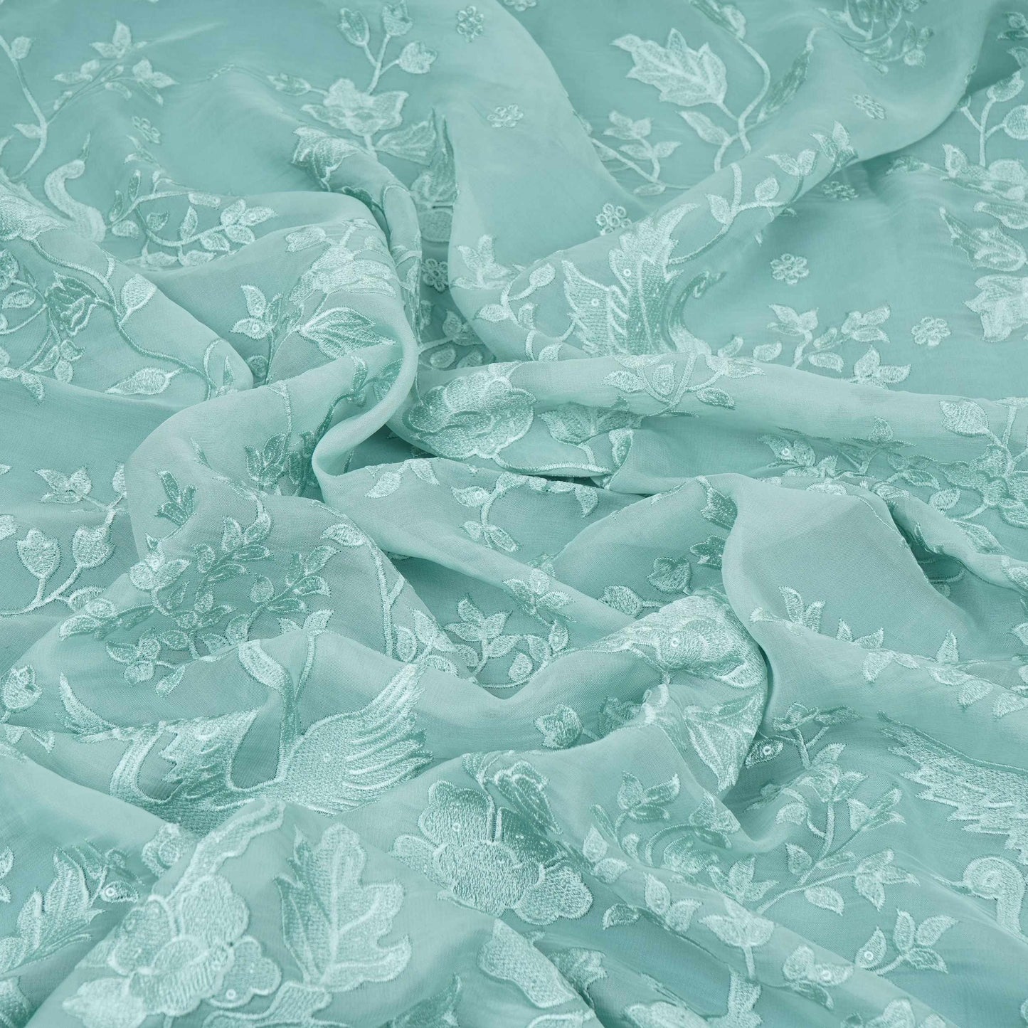 Sky Blue Parsi thread embroidery Organza Fabric GPF-32099
