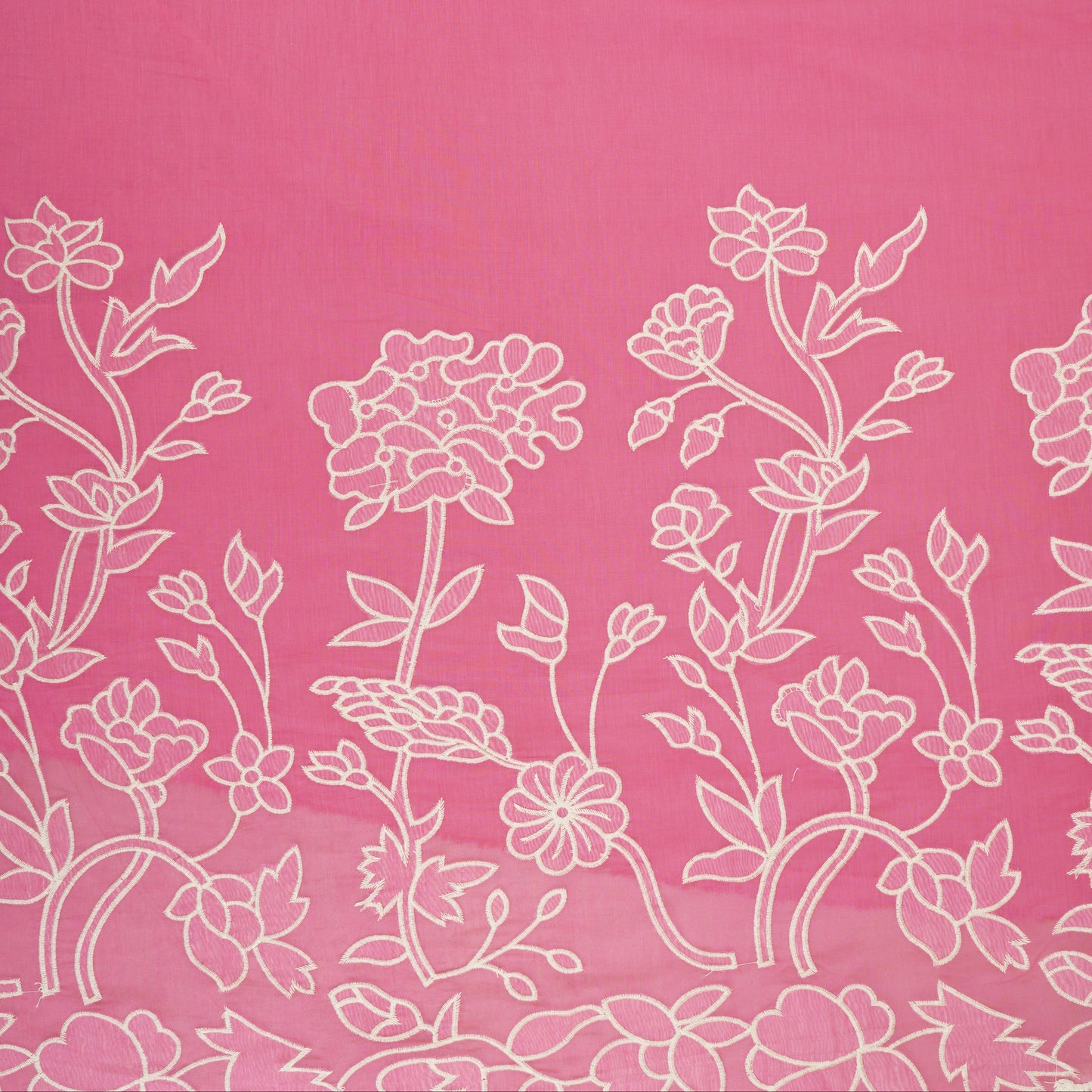 Pink Floral Applique 3D work Mul Chanderi Fabric DC-30257