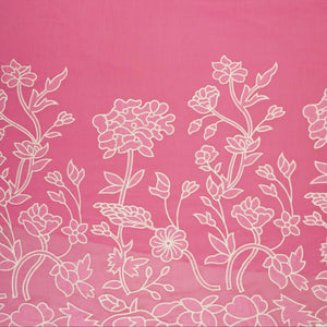 Pink Floral Applique 3D work Mul Chanderi Fabric DC-30257 - TradeUNO