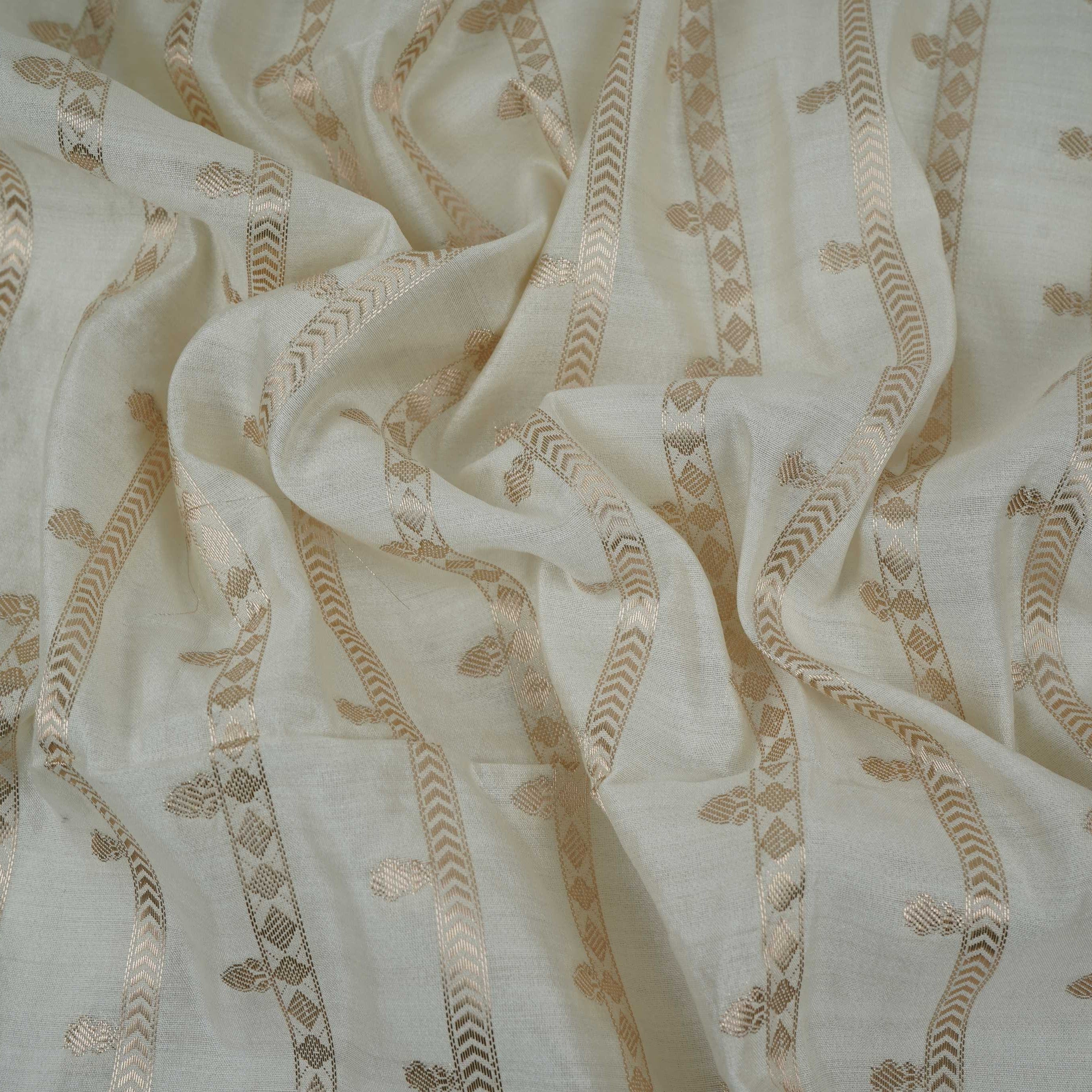 Off White Dyeable Jaal Chiniya Silk Fabric CW-32585