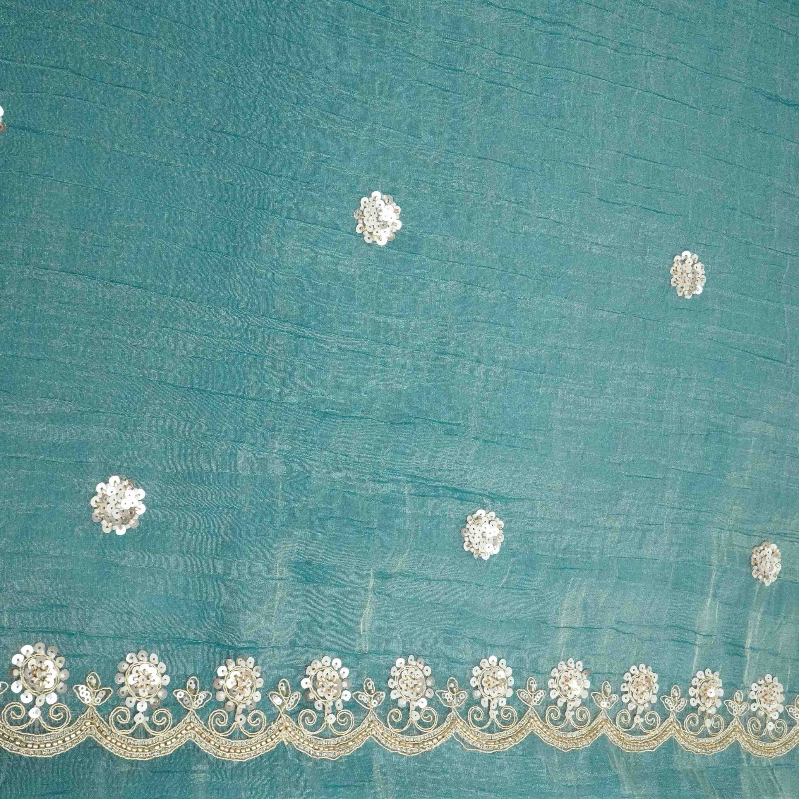 Sky Blue Cutdana Zari Embroidery Fendi Silk Fabric JD-33272