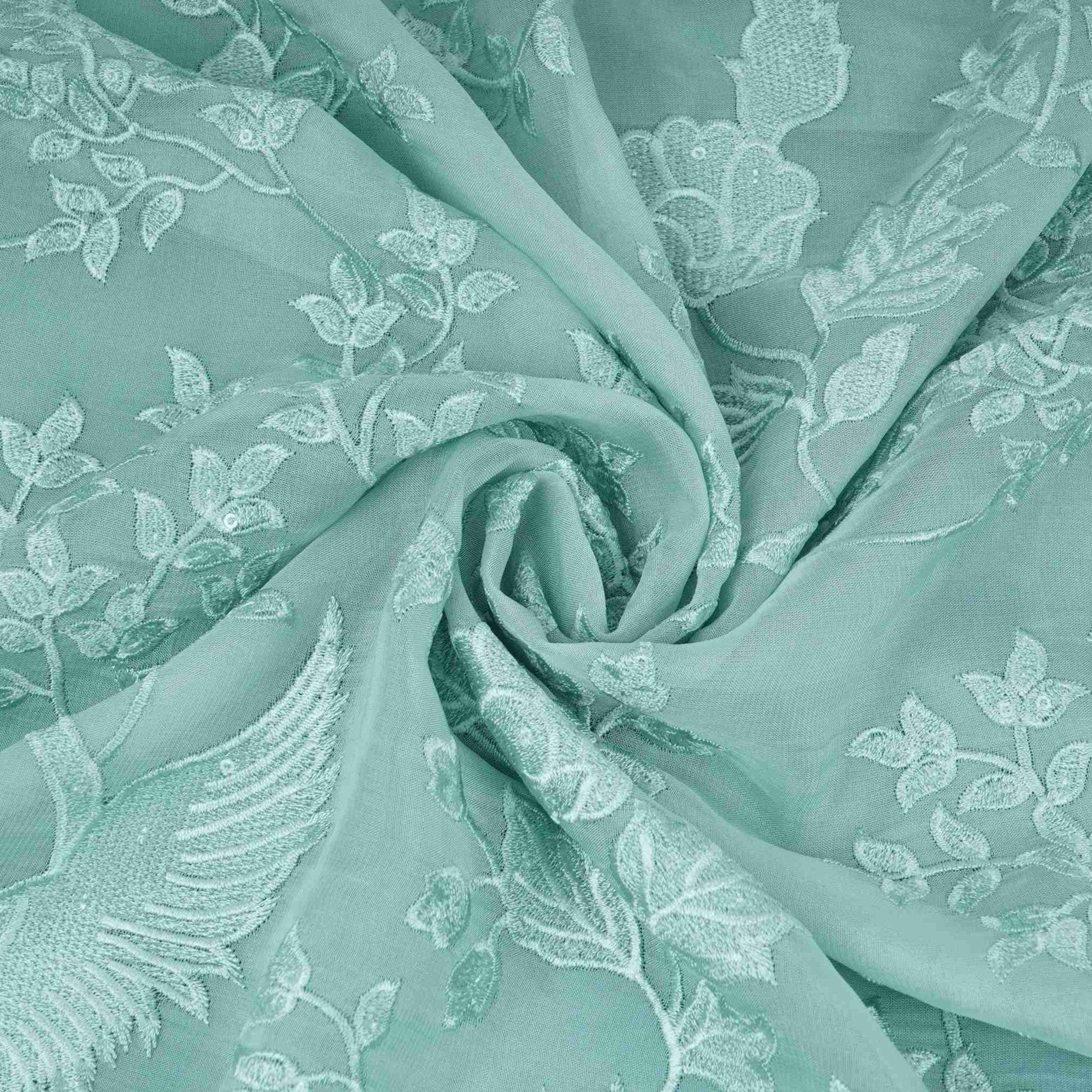 Sky Blue Parsi thread embroidery Organza Fabric GPF-32099 - TradeUNO