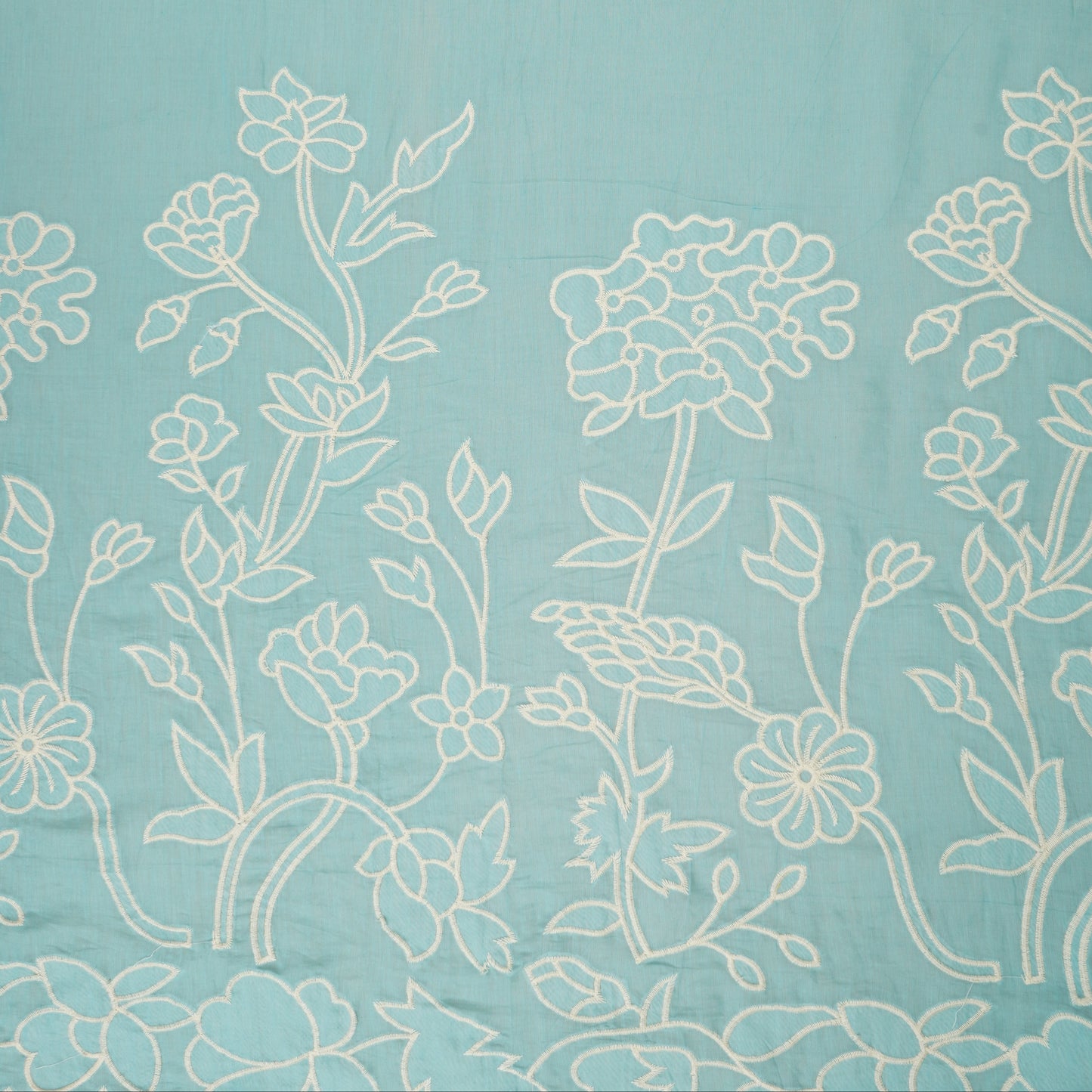 Aqua Blue Floral Applique 3D work Mul Chanderi Fabric DC-30260