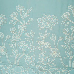 Aqua Blue Floral Applique 3D work Mul Chanderi Fabric DC-30260 - TradeUNO